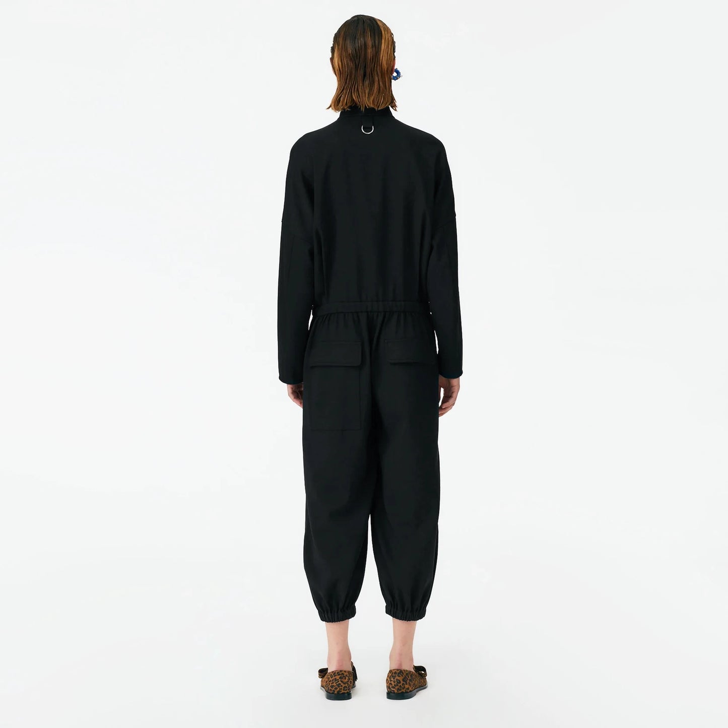 Tibi Chalky Drape Zip Up Jumpsuit in Black, size Large