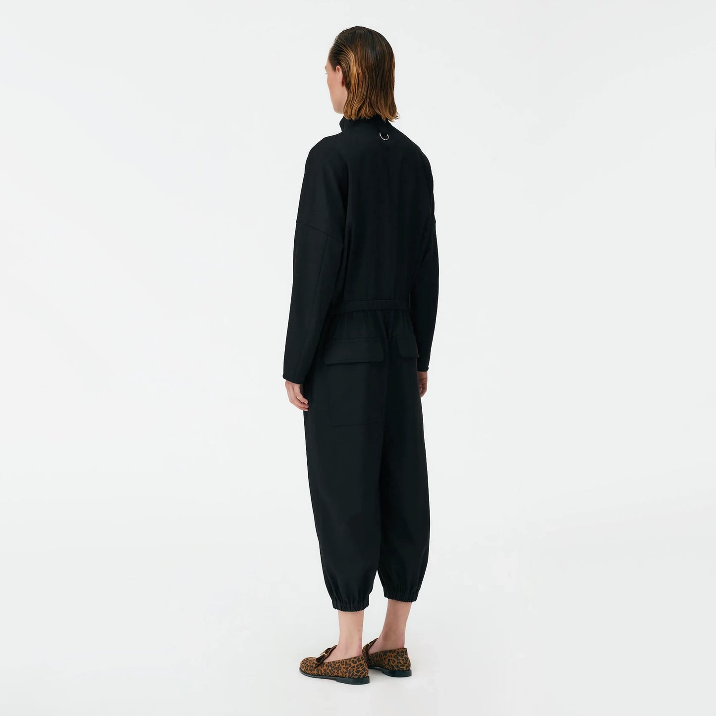 Tibi Chalky Drape Zip Up Jumpsuit in Black, size Large