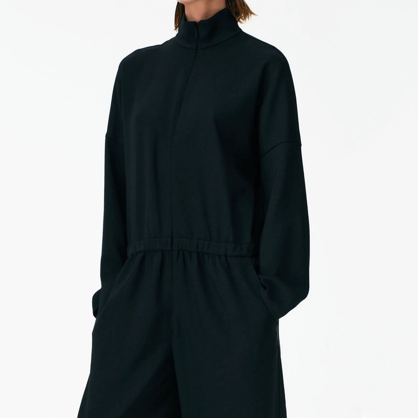 Tibi Chalky Drape Zip Up Jumpsuit in Black, size Large