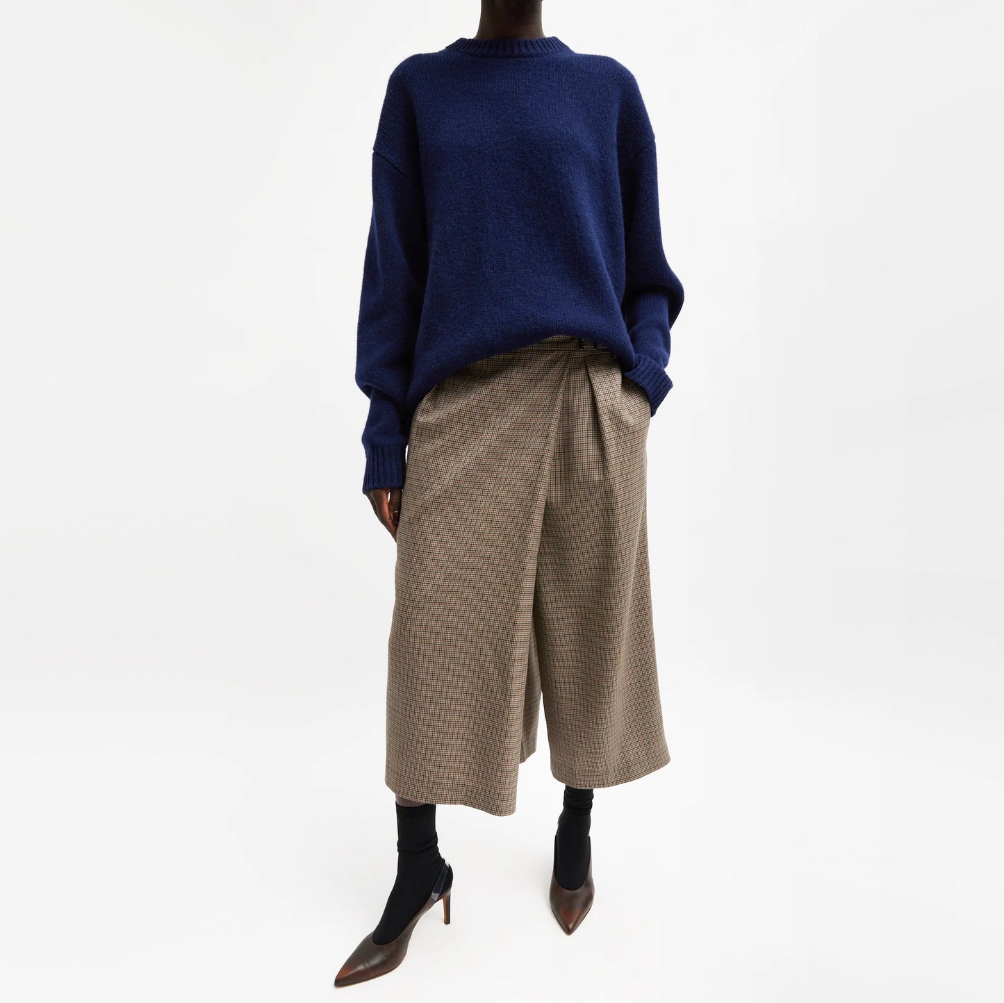 Tibi Thomas Menswear Check Wrap Culotte in Tan/Brown, size 8