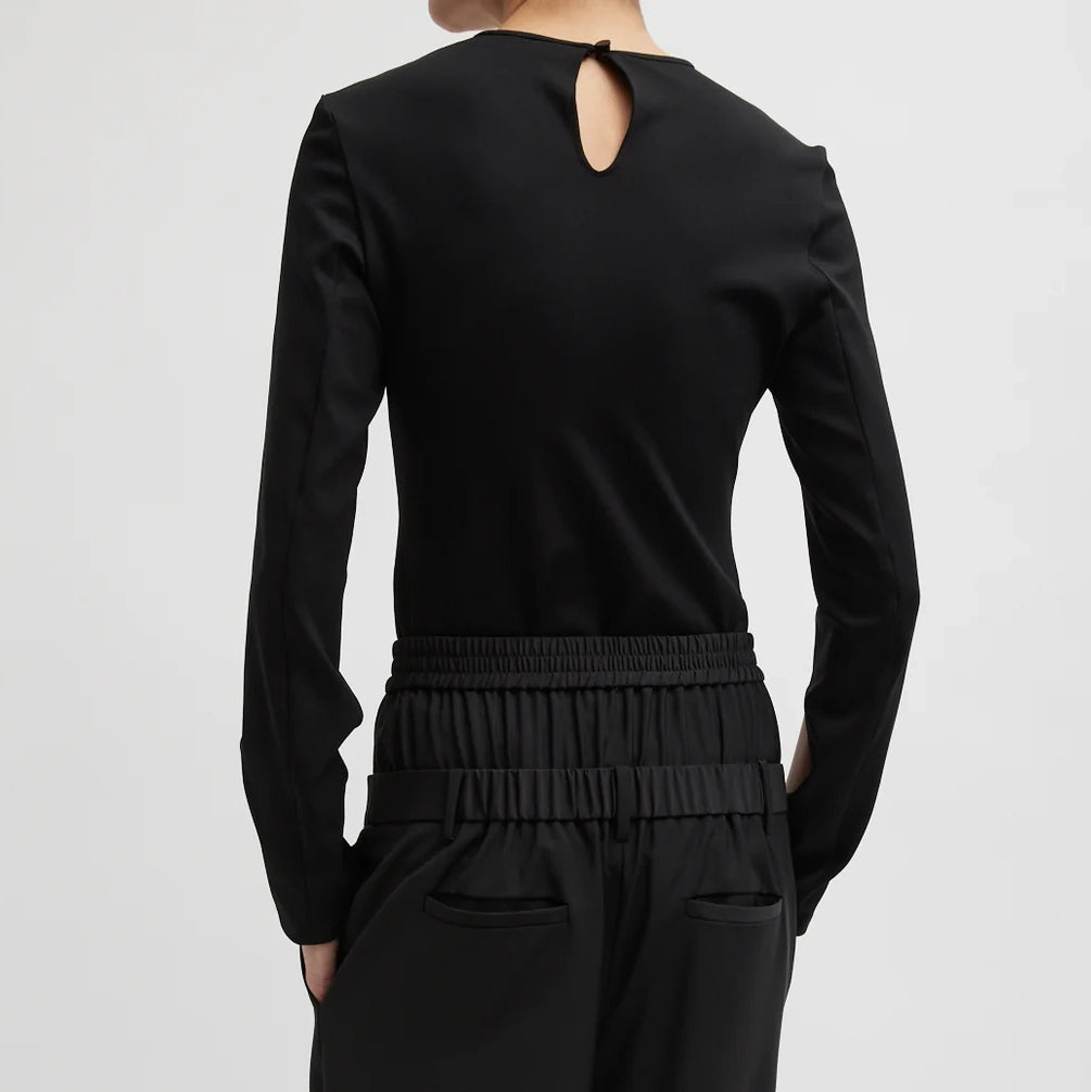 Tibi Compact Ultra Stretch Half Moon Cutout Sleeve Top in Black, size 8