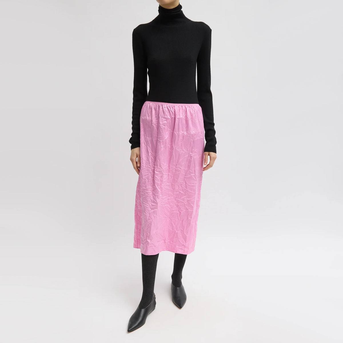 Tibi Tech Crush Slip Skirt in Pink, size Large
