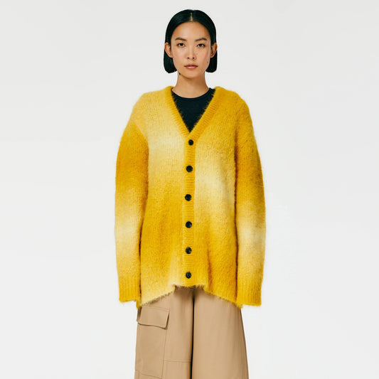 Tibi Ombre Superfine Alpaca Grandpa Cardigan in Yellow, size Small (fits Medium)