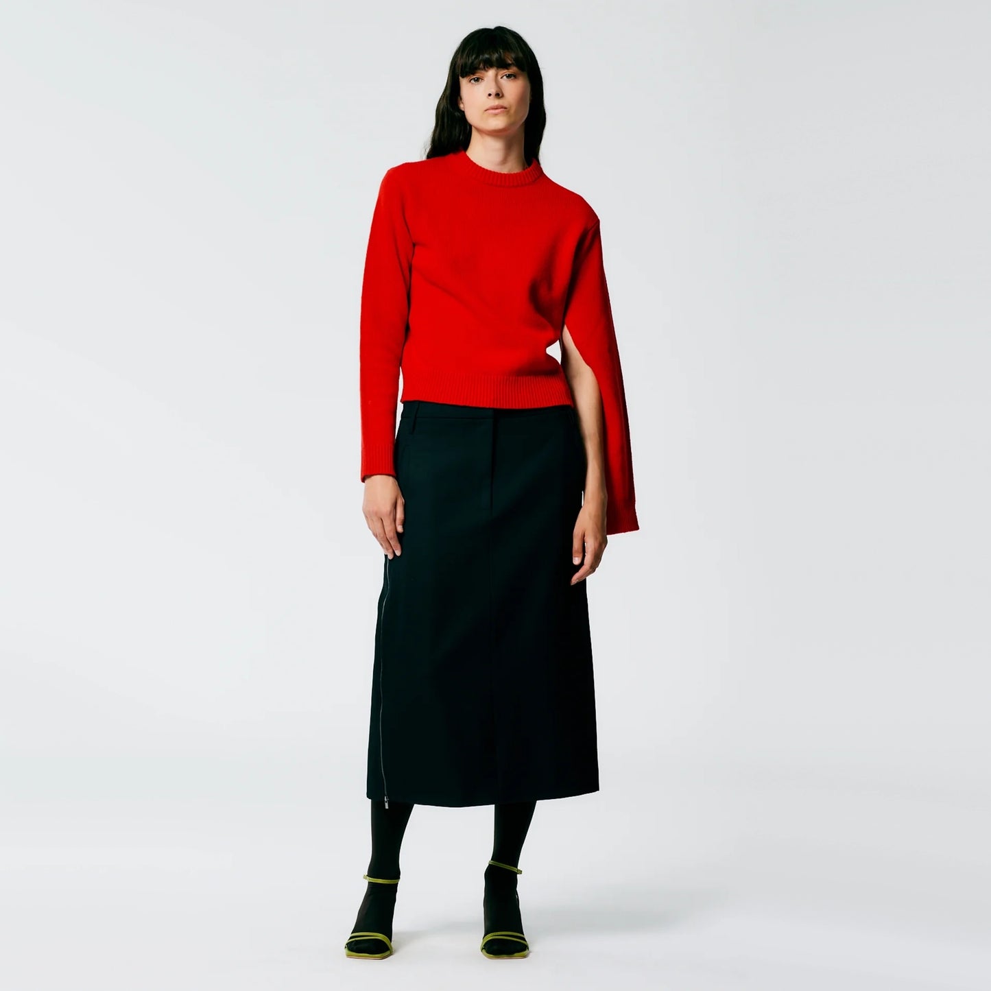 Tibi Grain De Poudre Trouser Skirt With Pleat Panel in Black, size 14