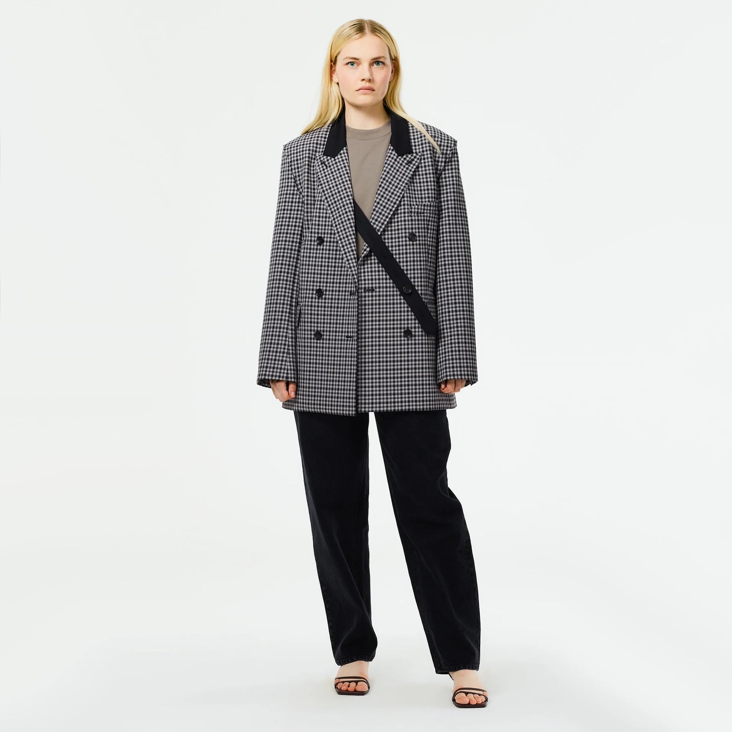 Tibi Double Faced Menswear Check Double Breasted Blazer, size 8