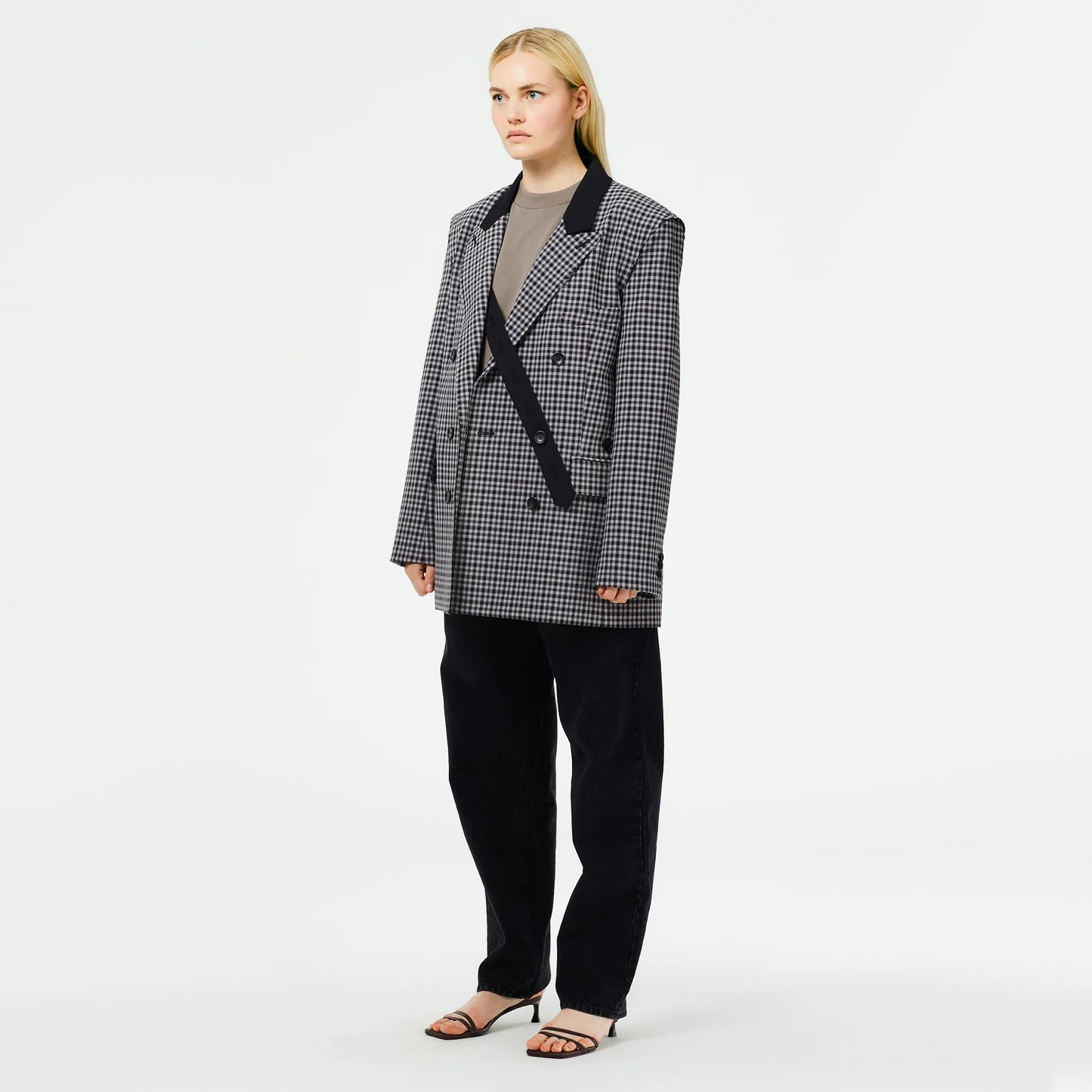 Tibi Double Faced Menswear Check Double Breasted Blazer, size 8