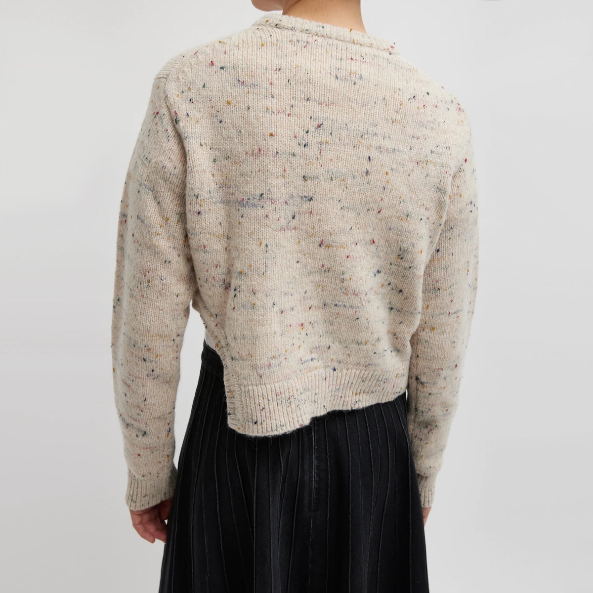 Tibi Confetti Shrunken Crewneck Pullover in "Cream Multi", size Large