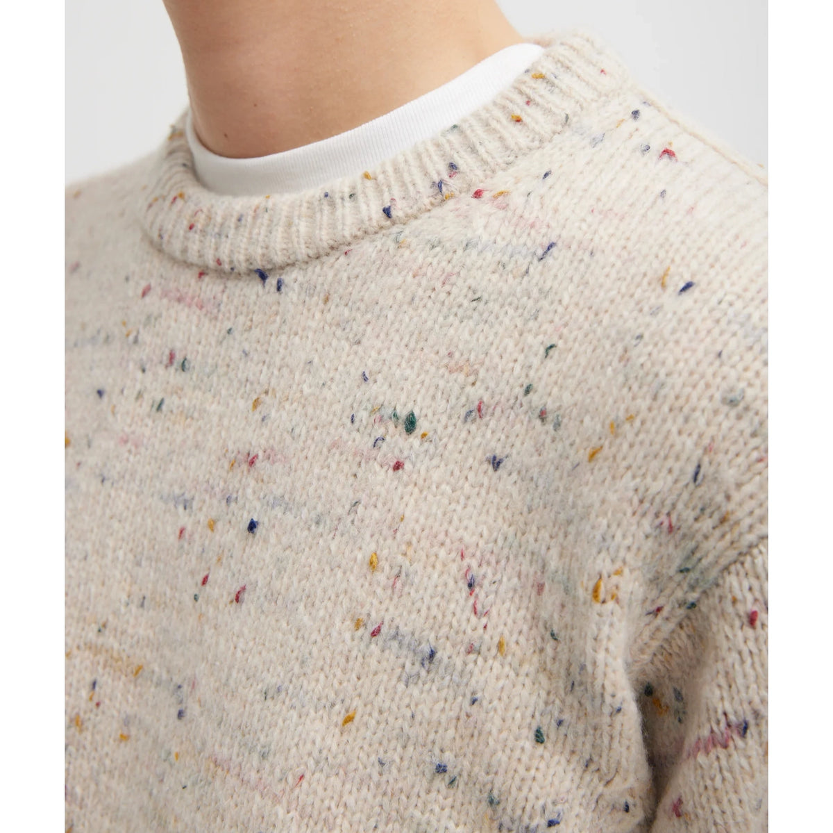 Tibi Confetti Shrunken Crewneck Pullover in "Cream Multi", size Large