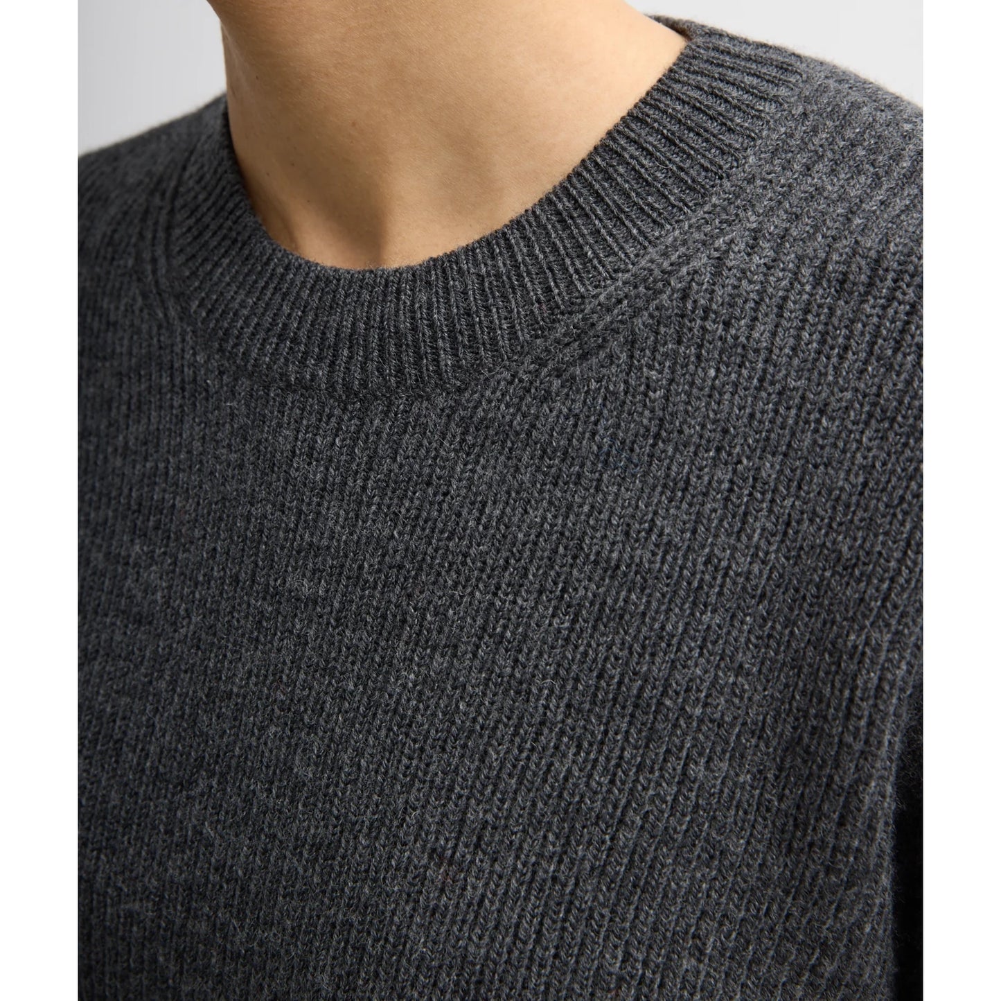Tibi "cardigan stitch split front crewneck easy pullover" in Charcoal Grey, size Small