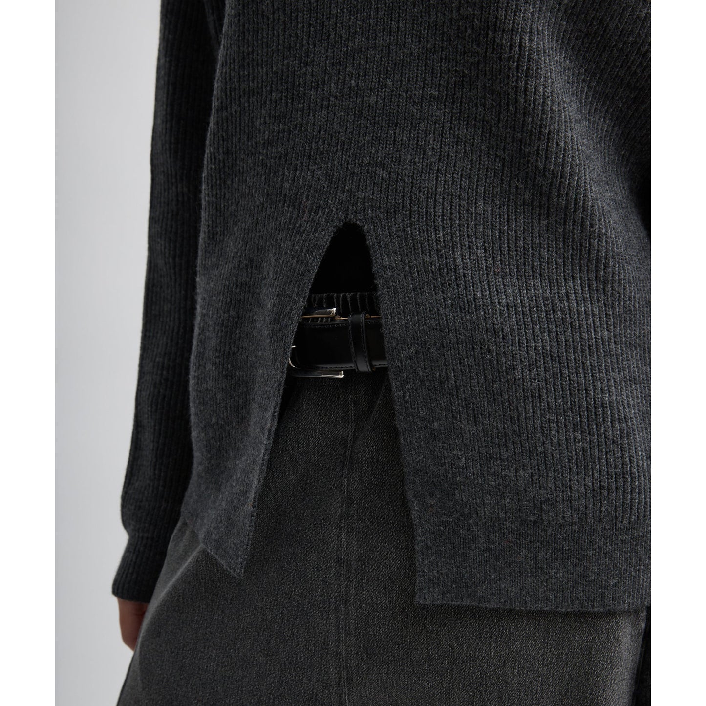 Tibi "cardigan stitch split front crewneck easy pullover" in Charcoal Grey, size Small