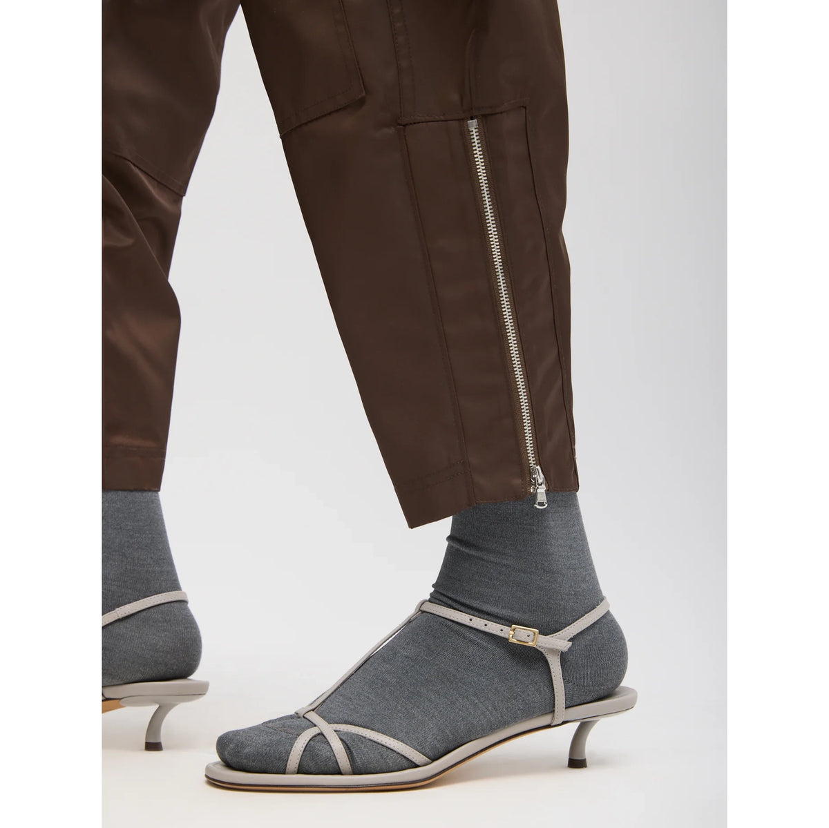 Tibi Eco Nylon "Colt" Trouser in Brown (Shorter Version), size 12