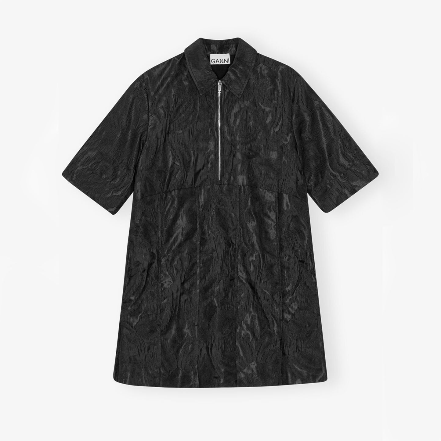 Ganni Textured Jacquard Mini Dress in Black, size 34