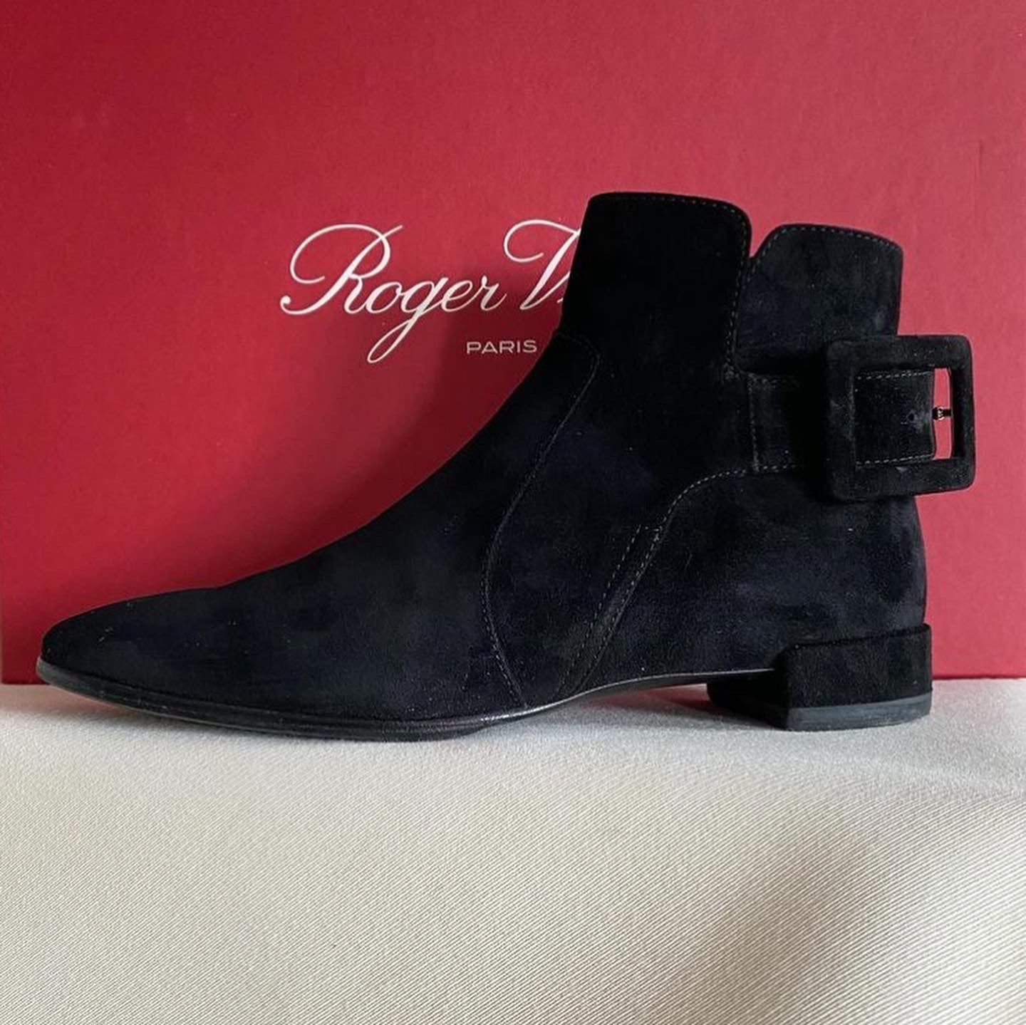 Roger Vivier black suede “Polly” boots, size 35.5. Fits like a 5.5