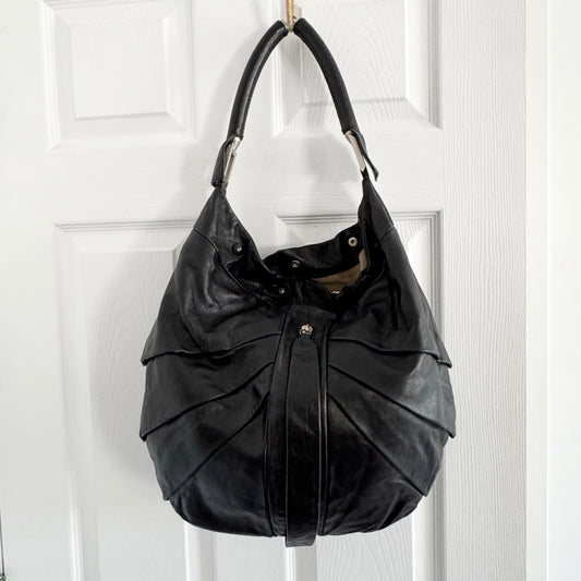 Fendi Pleated Leather Satchel in Black