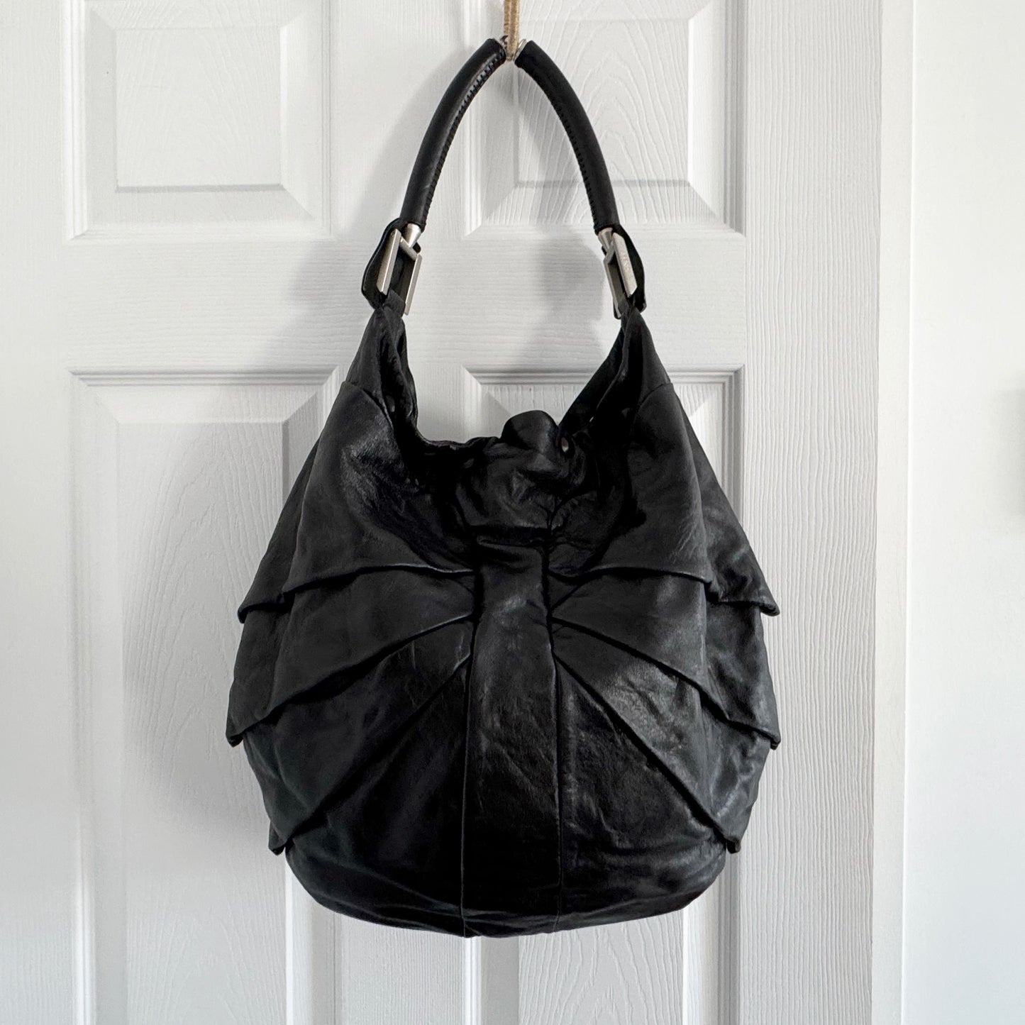 Fendi Pleated Leather Satchel in Black