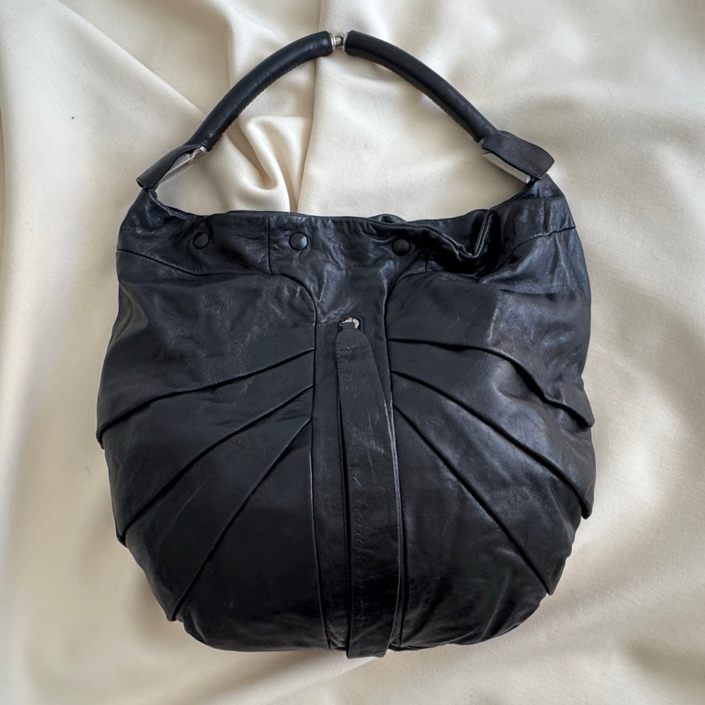 Fendi Pleated Leather Satchel in Black