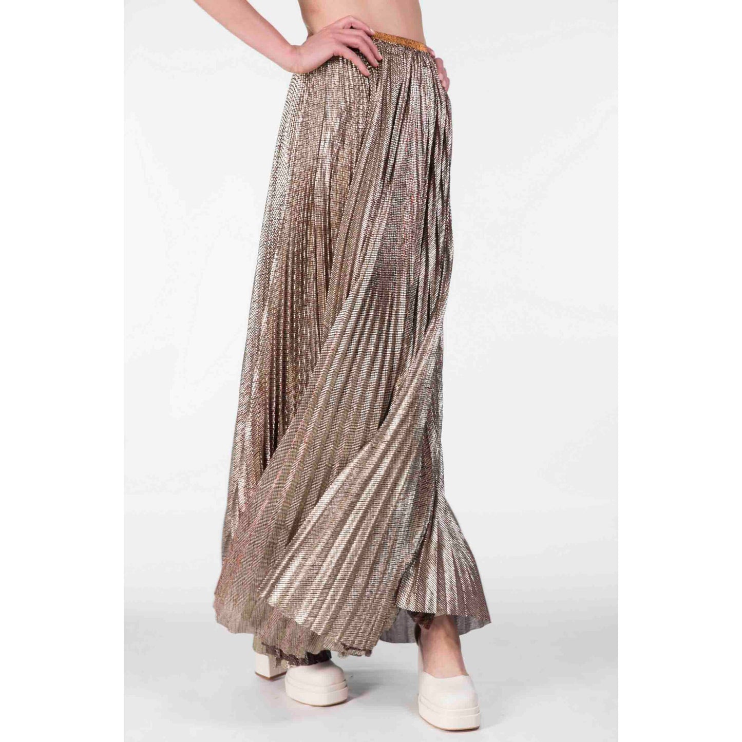 Forte.Forte Gold Pleated Maxi Skirt, size "1" (size Small)