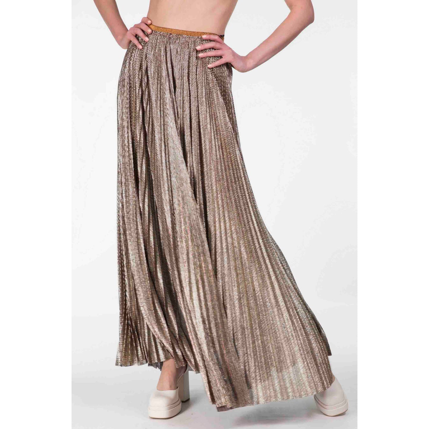 Forte.Forte Gold Pleated Maxi Skirt, size "1" (size Small)