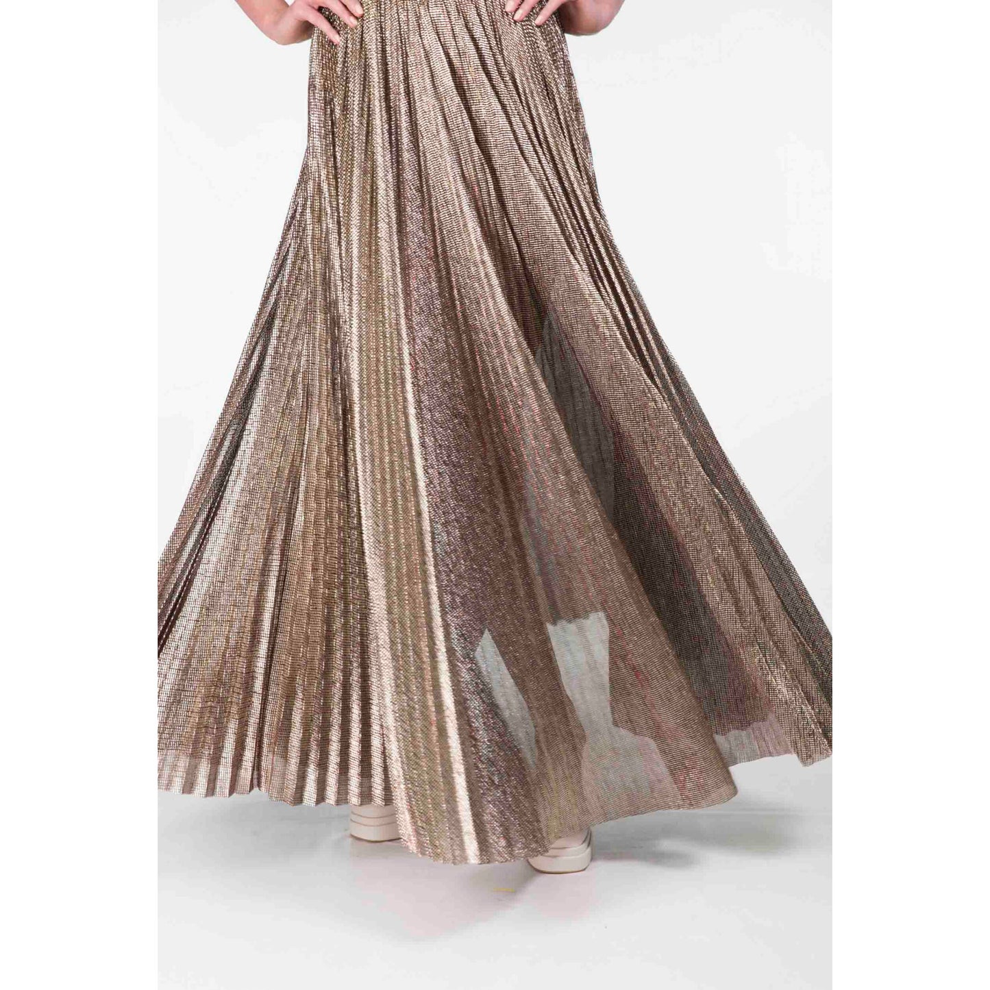 Forte.Forte Gold Pleated Maxi Skirt, size "1" (size Small)