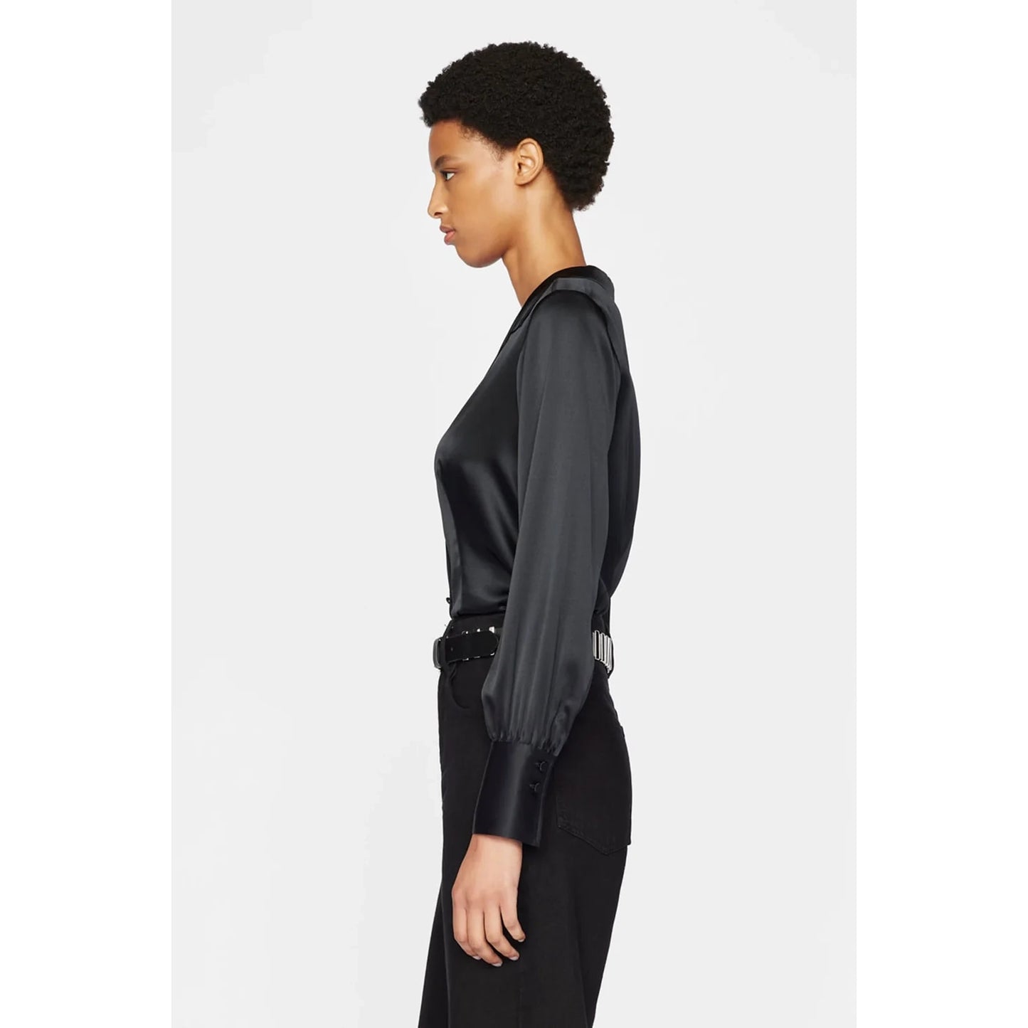 Frame Satin "Femme" Blouse in Black, size Medium (like size 6 US)