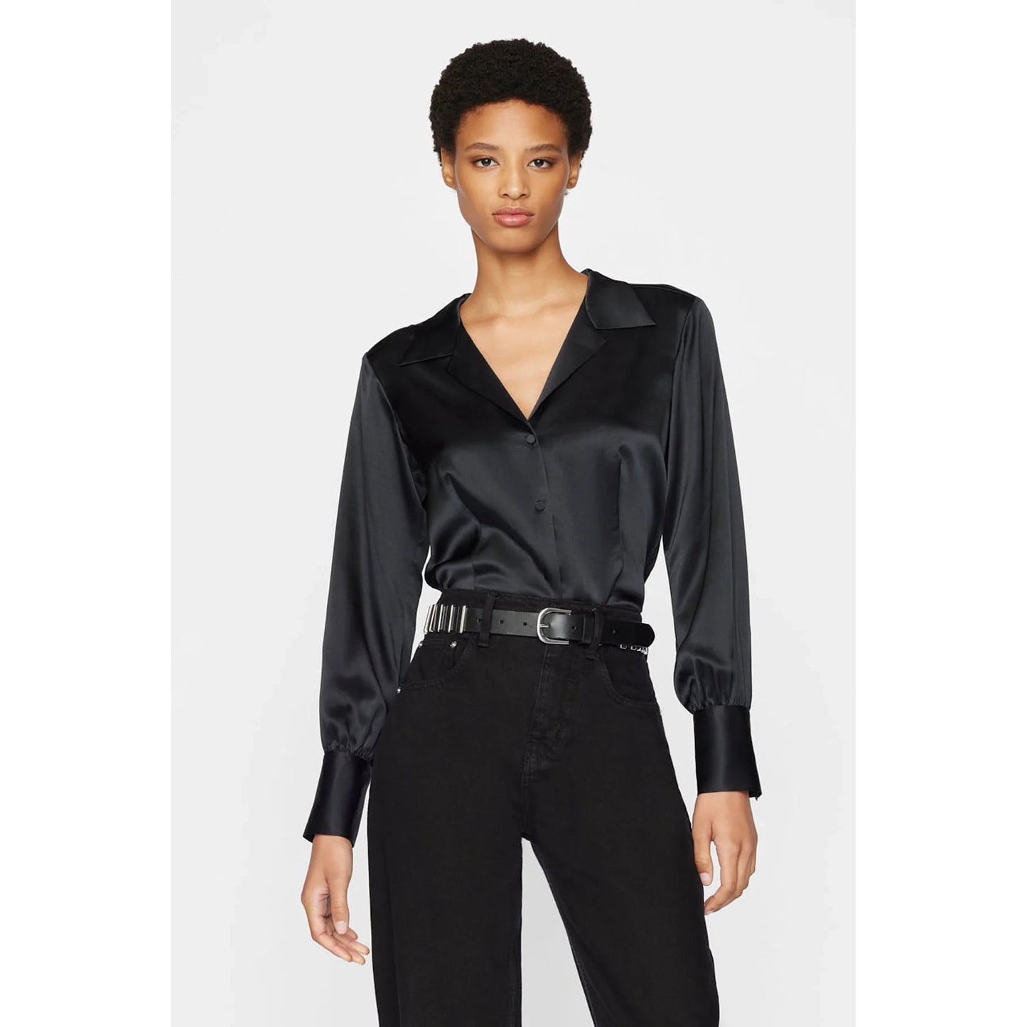 Frame Satin "Femme" Blouse in Black, size Medium (like size 6 US)