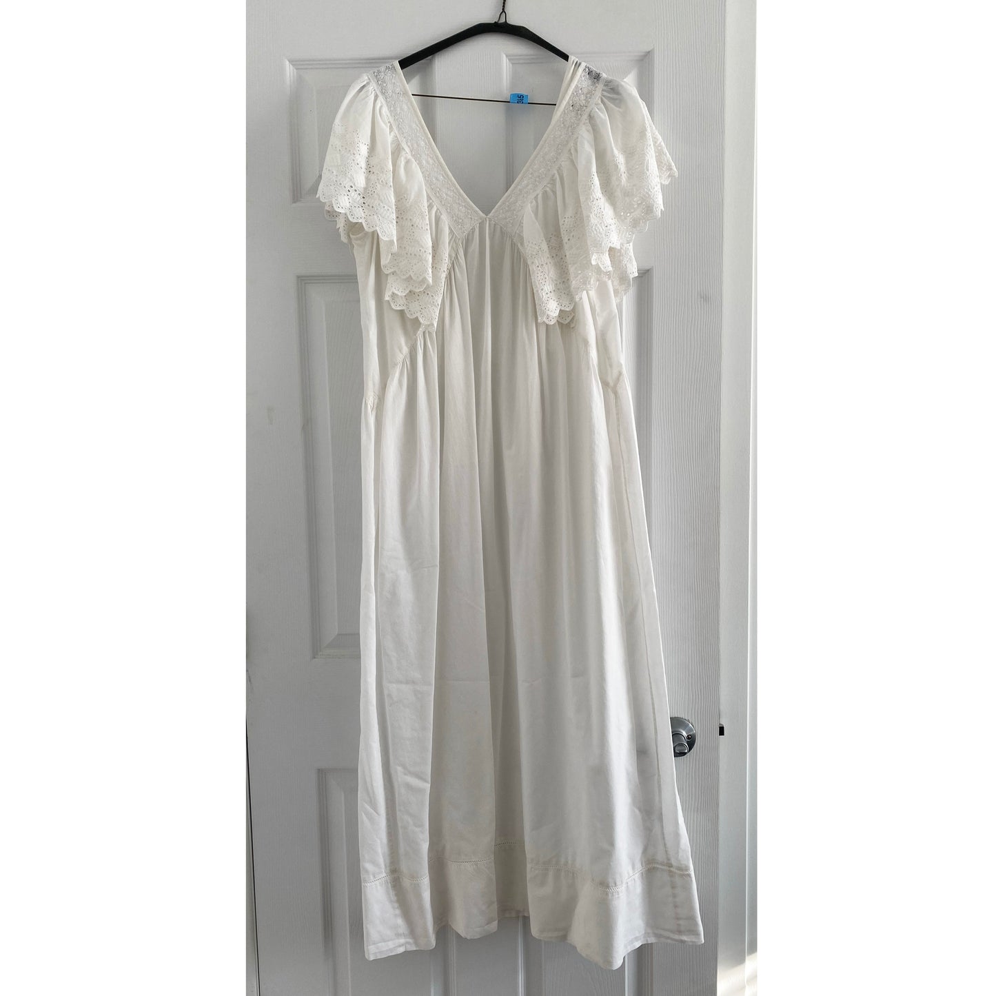 Faune Embroidered Cotton Nightgown in Off-White, Size Large