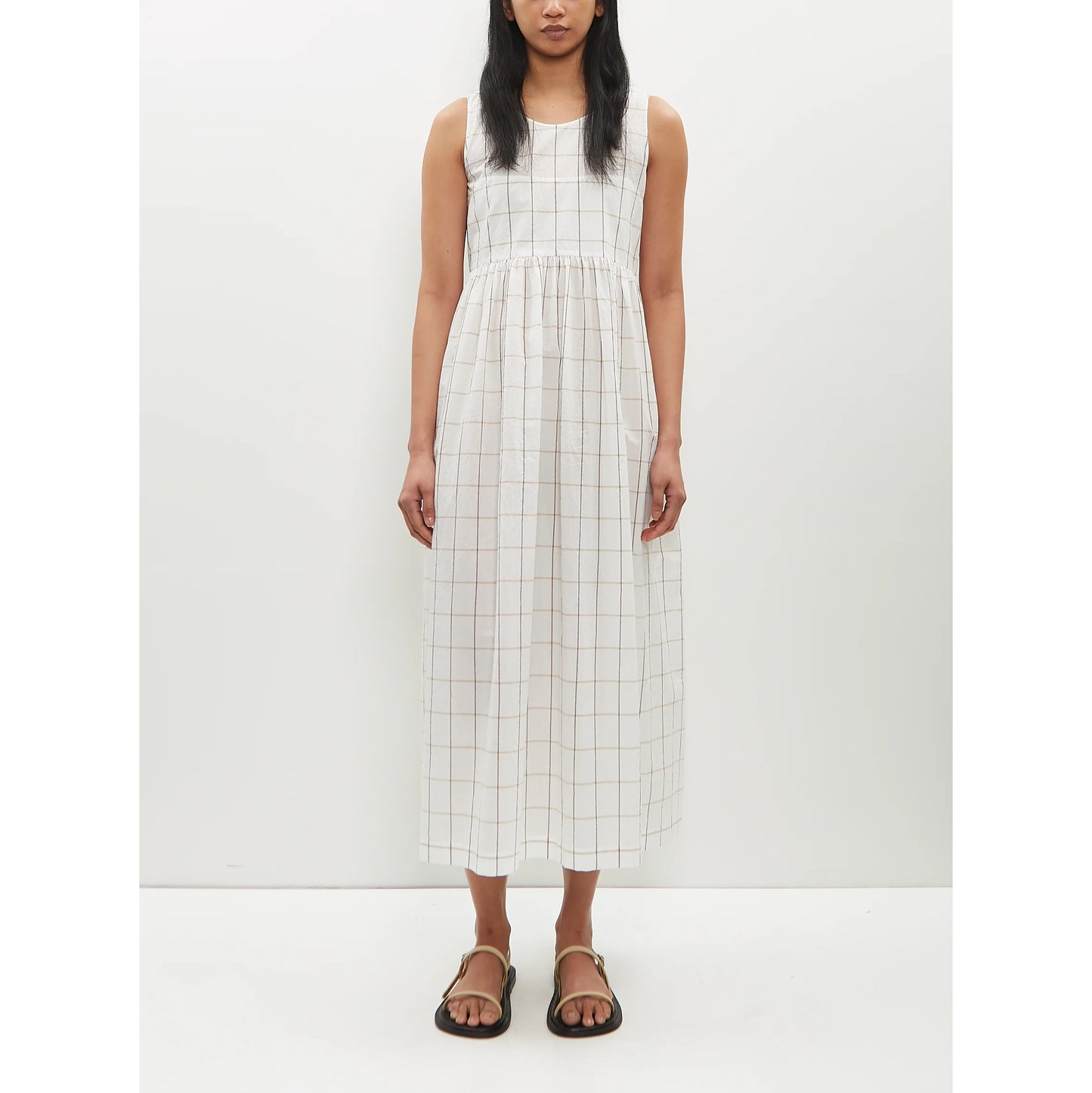 Sara Lanzi Sleeveless Windowpane Cotton Dress in White, size Medium (fits S/M)