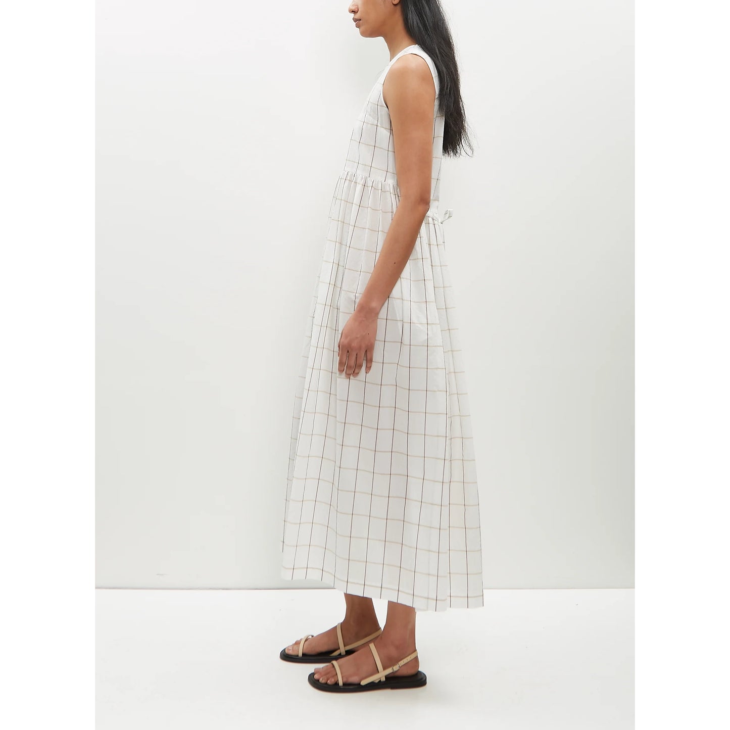 Sara Lanzi Sleeveless Windowpane Cotton Dress in White, size Medium (fits S/M)