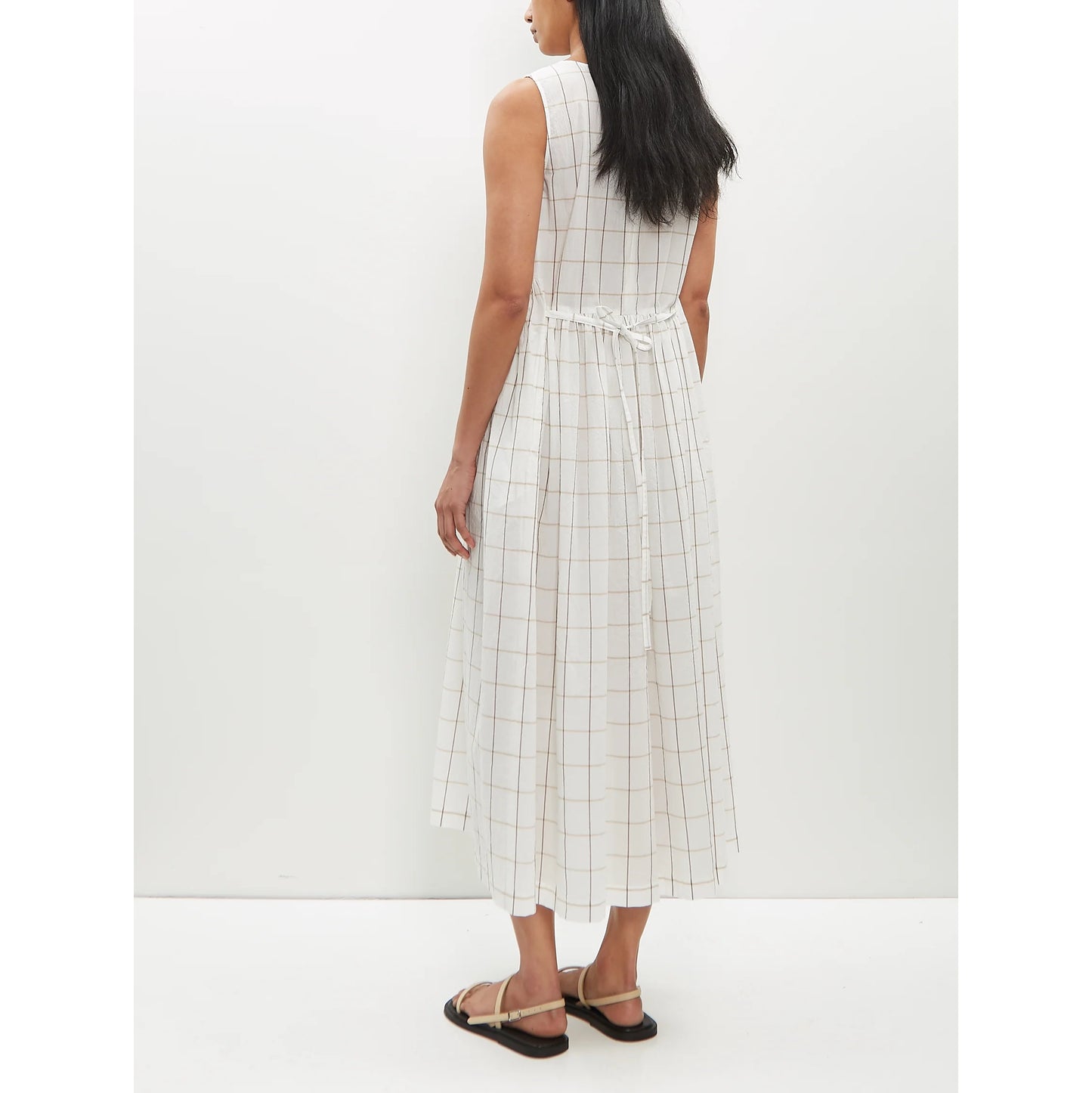 Sara Lanzi Sleeveless Windowpane Cotton Dress in White, size Medium (fits S/M)