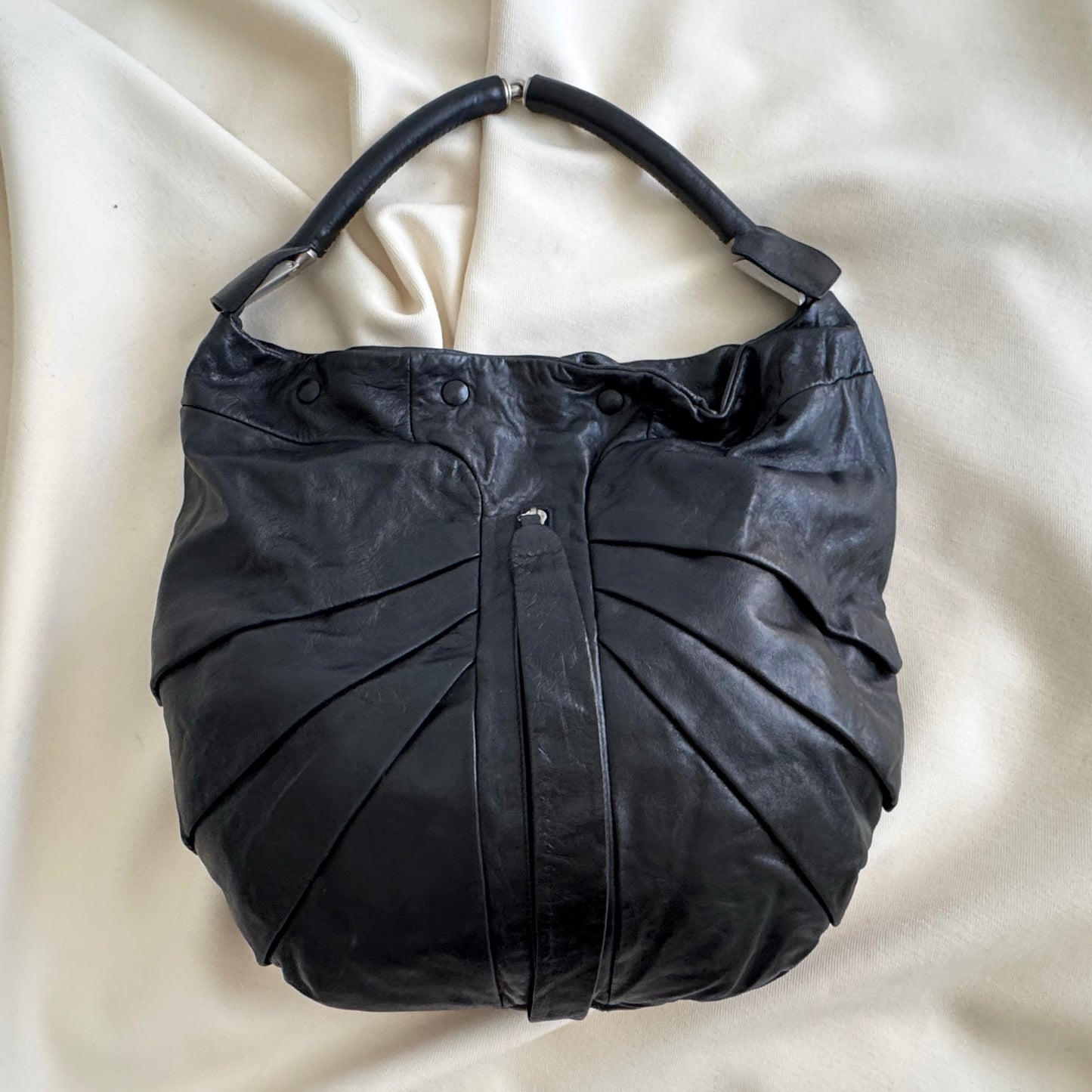 Fendi Pleated Leather Satchel in Black