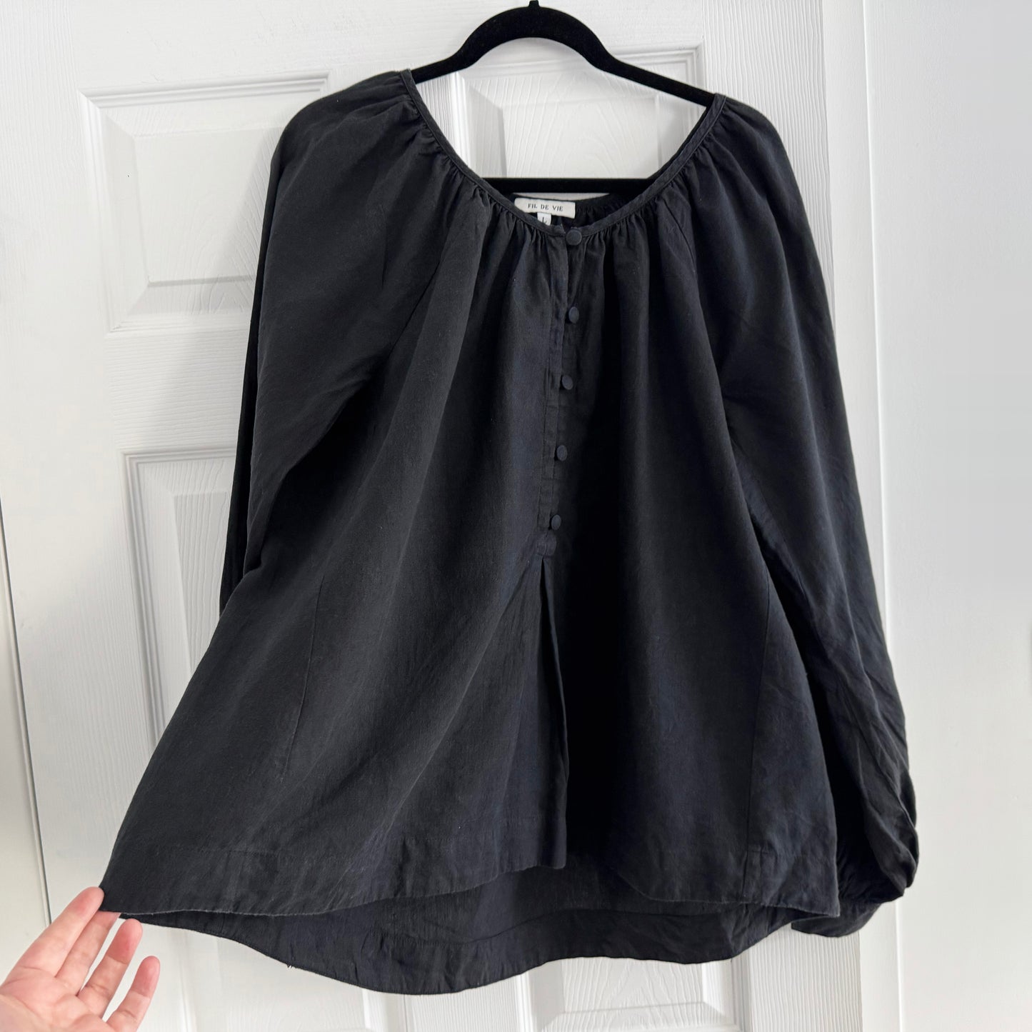 Haut en lin noir Fil De Vie, taille XS