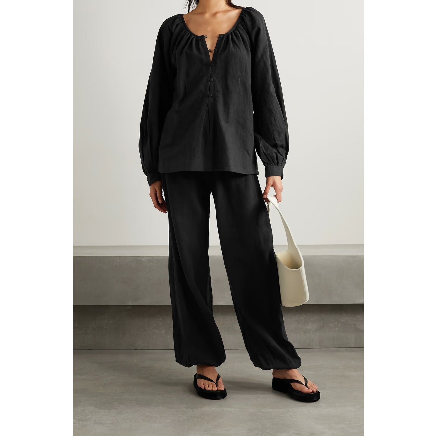 Haut en lin noir Fil De Vie, taille XS