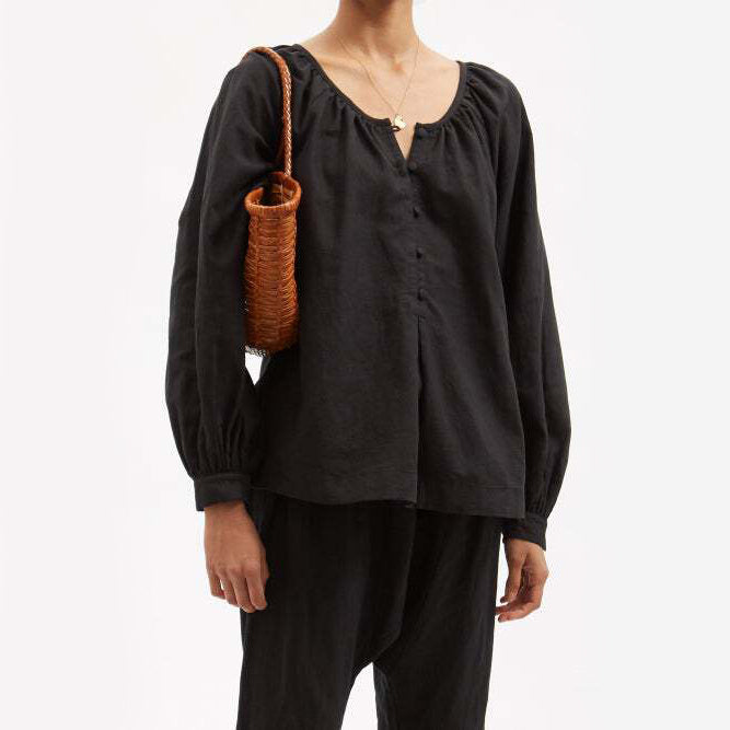 Haut en lin noir Fil De Vie, taille XS