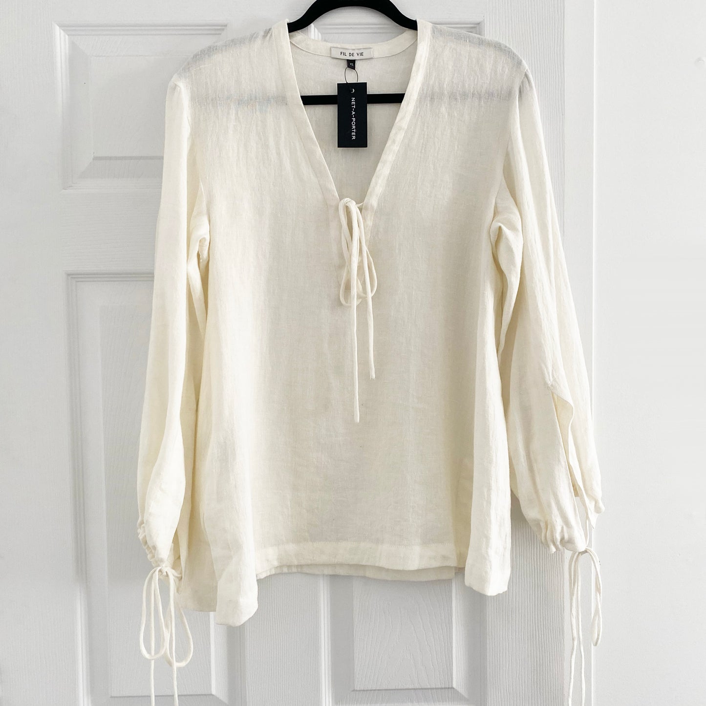 Fil De Vie "Essaouira" Linen Blouse in Ivory, size XS