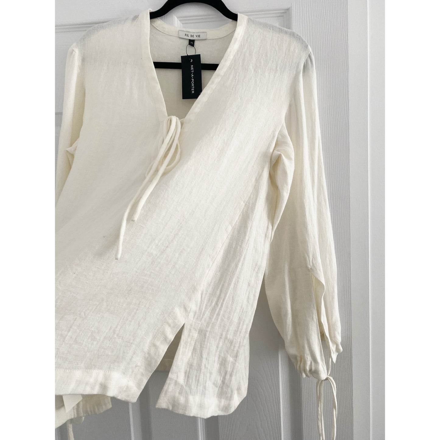 Fil De Vie "Essaouira" Linen Blouse in Ivory, size XS