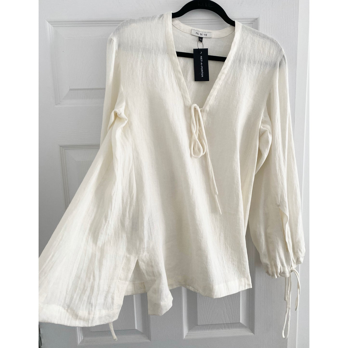 Fil De Vie "Essaouira" Linen Blouse in Ivory, size XS