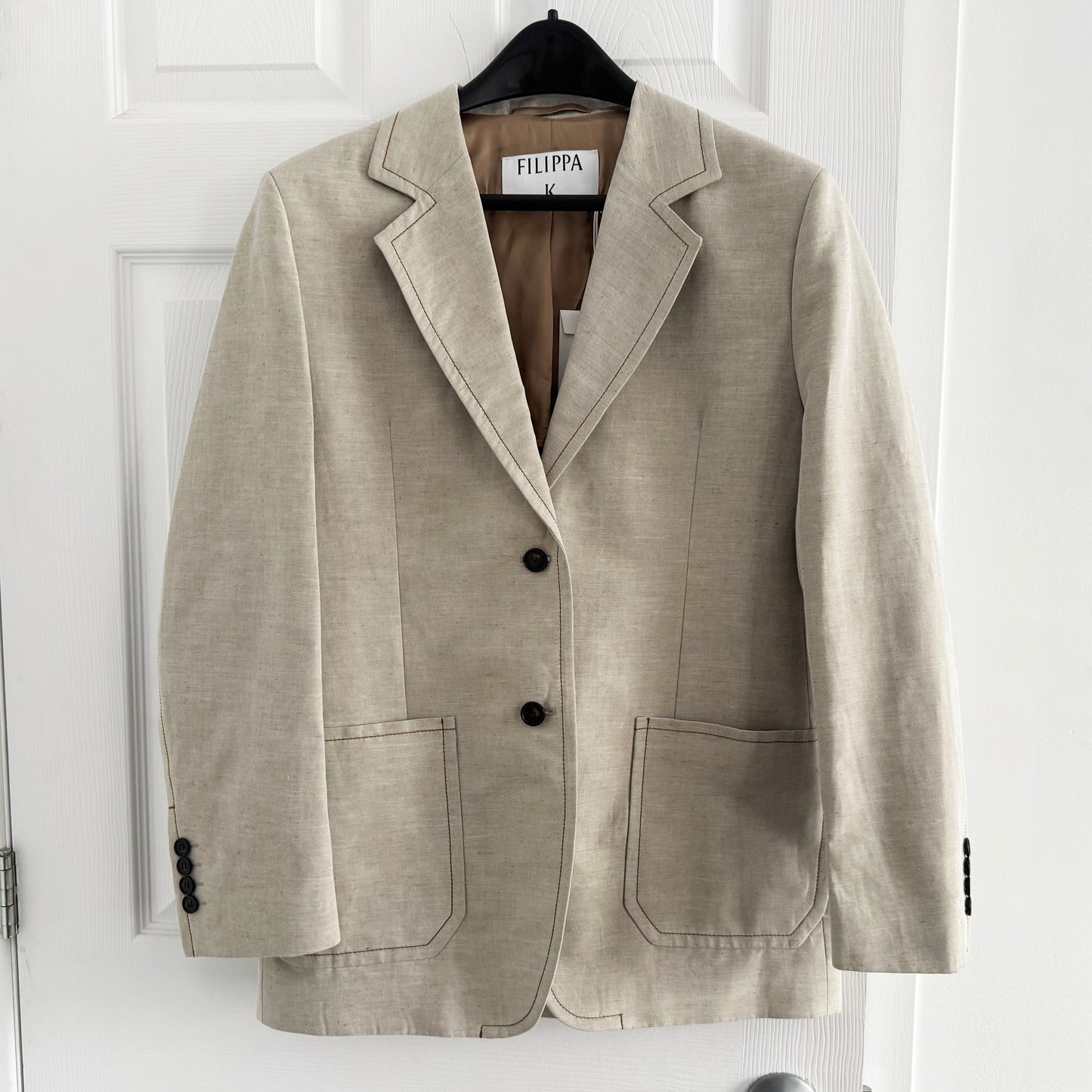 Filippa K "Brooke" Linen Mariner Blazer in Taupe/Beige, size 36 (size 4)