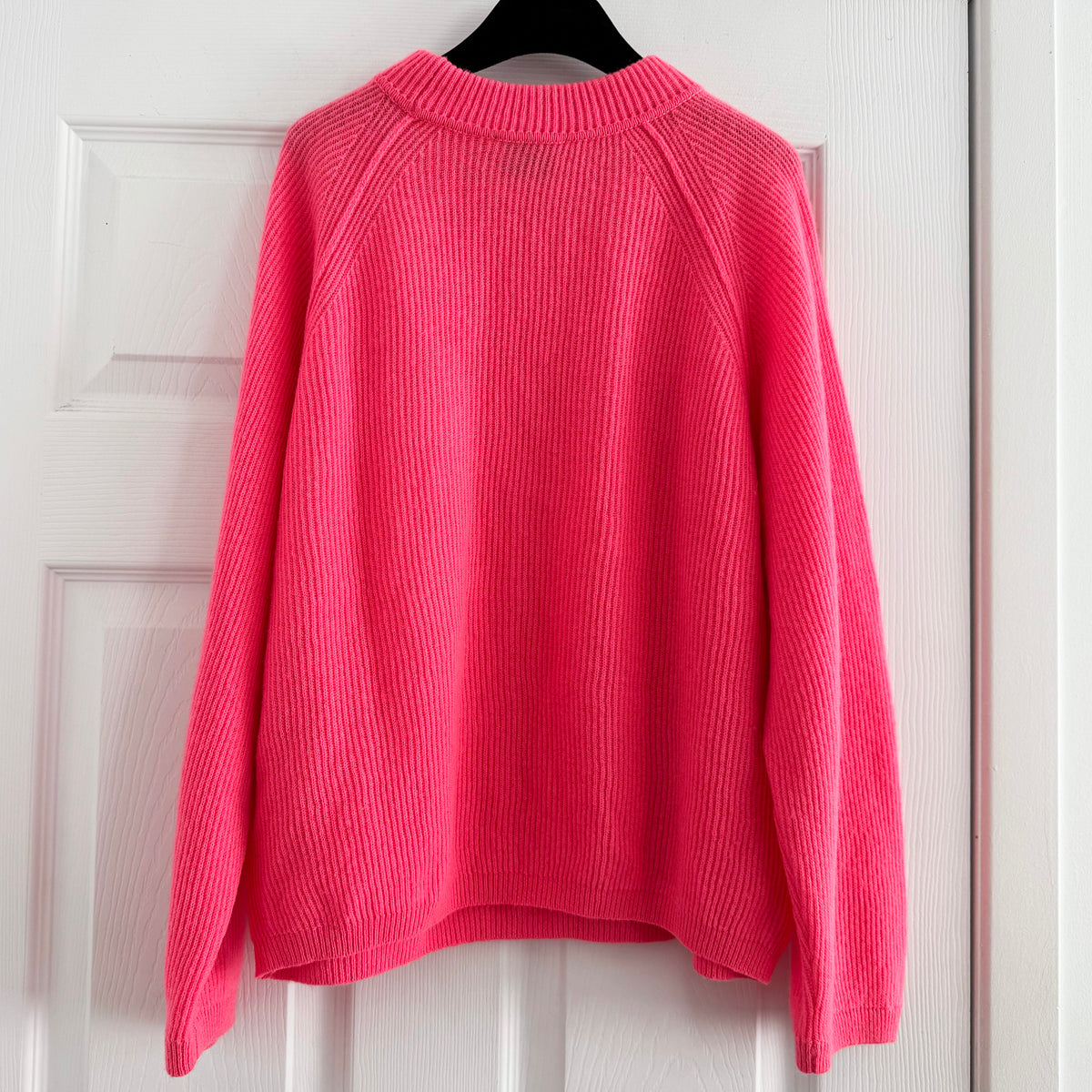 Forte_Forte Ribbed Wool/Cashmere Crew Neck in Electric Coral, size "1" (Size Small)