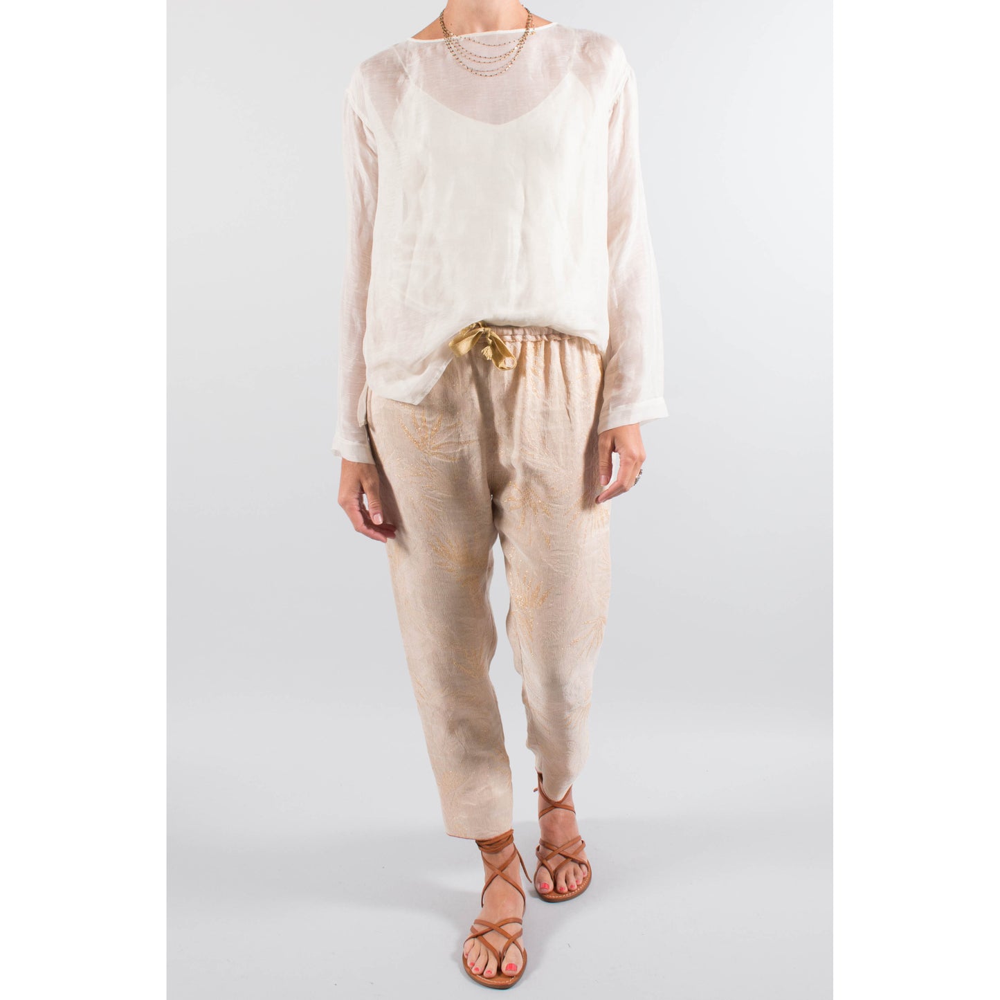 Forte_Forte Metallic Linen Pants in Pale Pink, size "0" (XS)