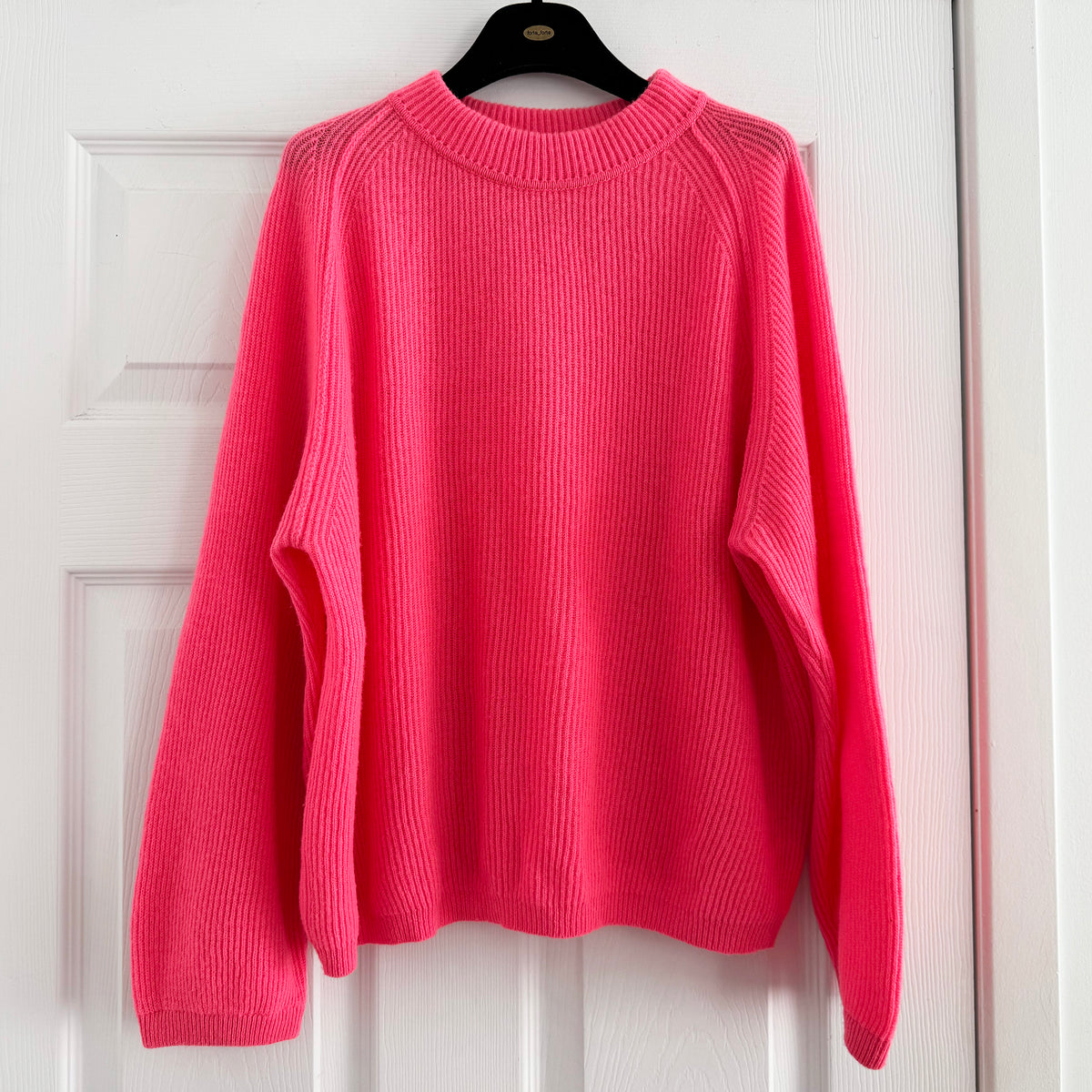 Forte_Forte Ribbed Wool/Cashmere Crew Neck in Electric Coral, size "1" (Size Small)