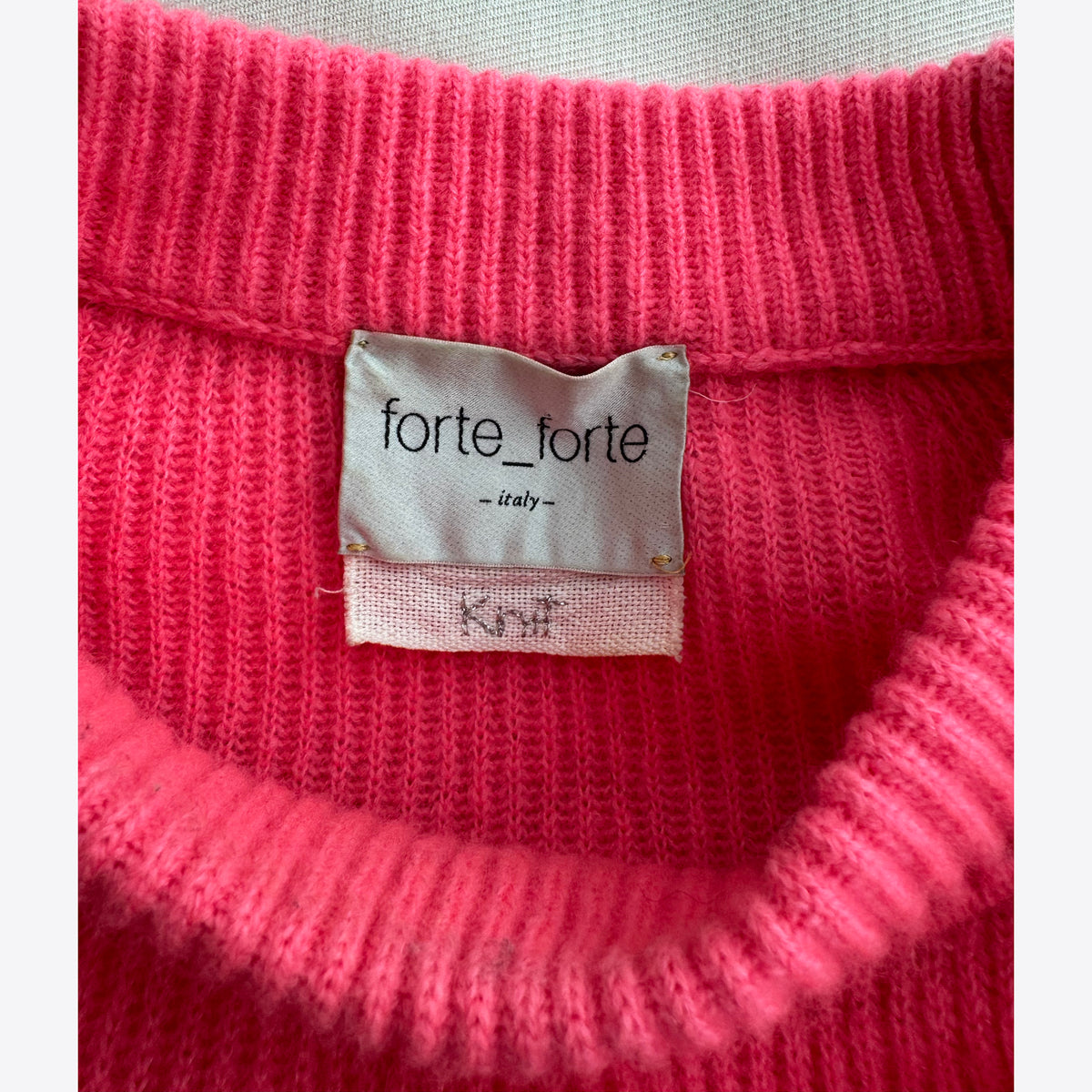 Forte_Forte Ribbed Wool/Cashmere Crew Neck in Electric Coral, size "1" (Size Small)