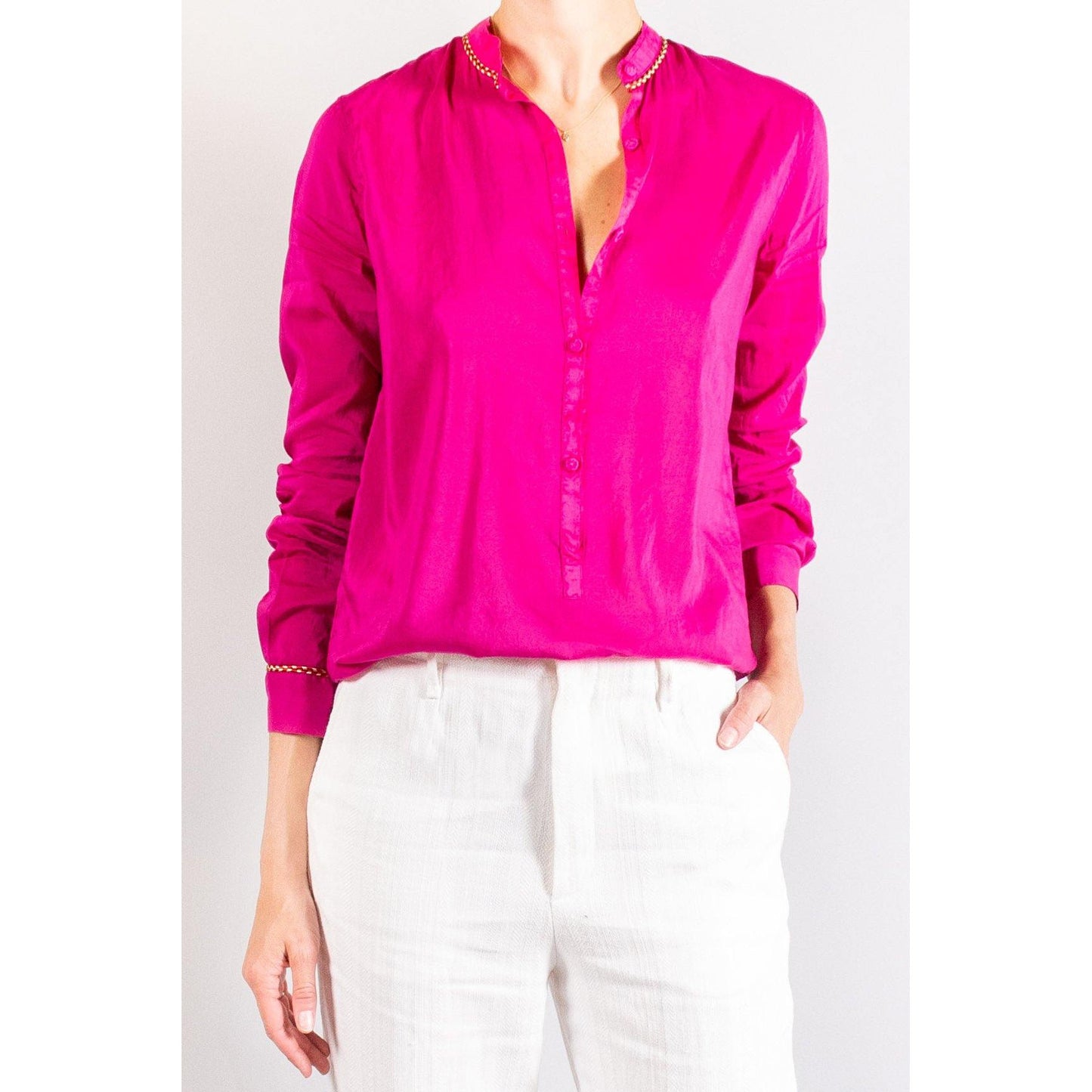 Forte_Forte "Grandfather" Voile Shirt in Hot Pink, size "II" (Medium)