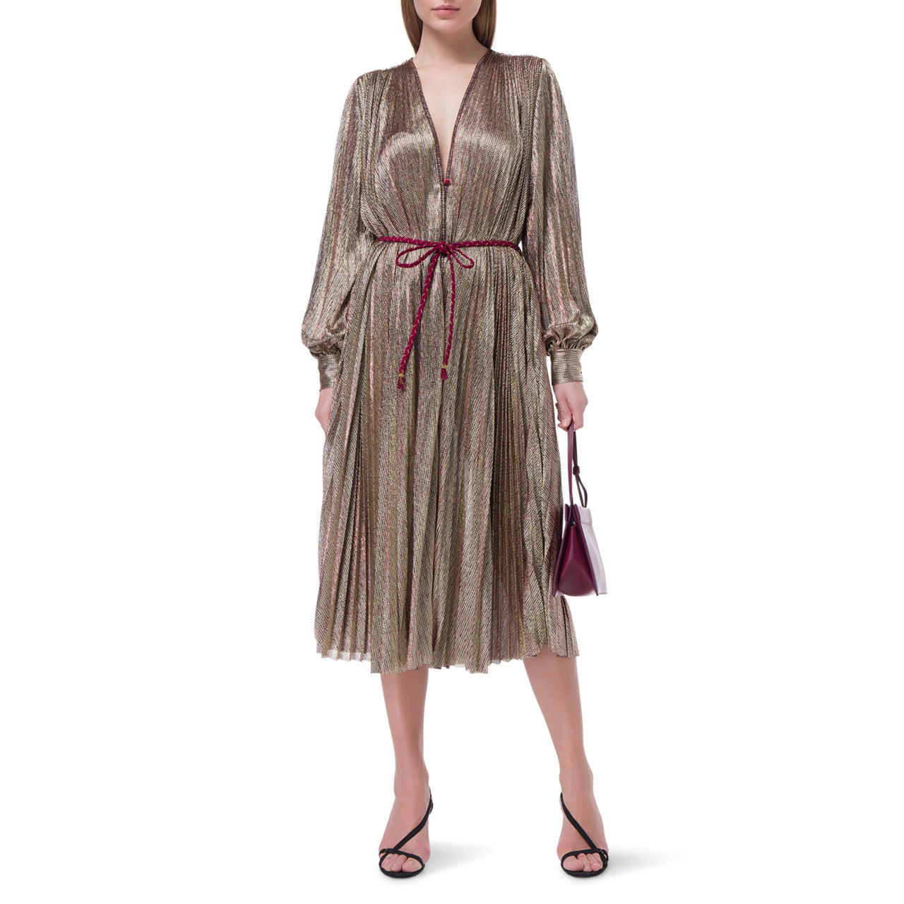 Forte_Forte Pleated Lame Dress in "Platino", size 0 (Fits XS/S)