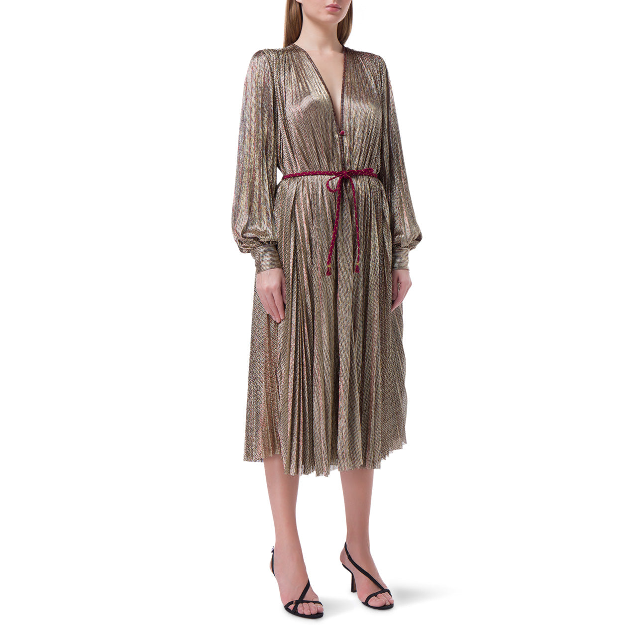 Forte_Forte Pleated Lame Dress in "Platino", size 0 (Fits XS/S)