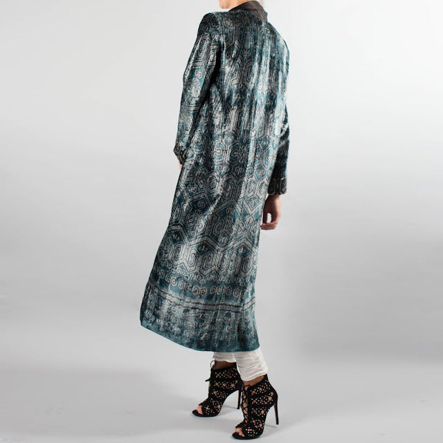 Forte_Forte Velvet Duster Jacket in Teal, size "I" (Size Small)