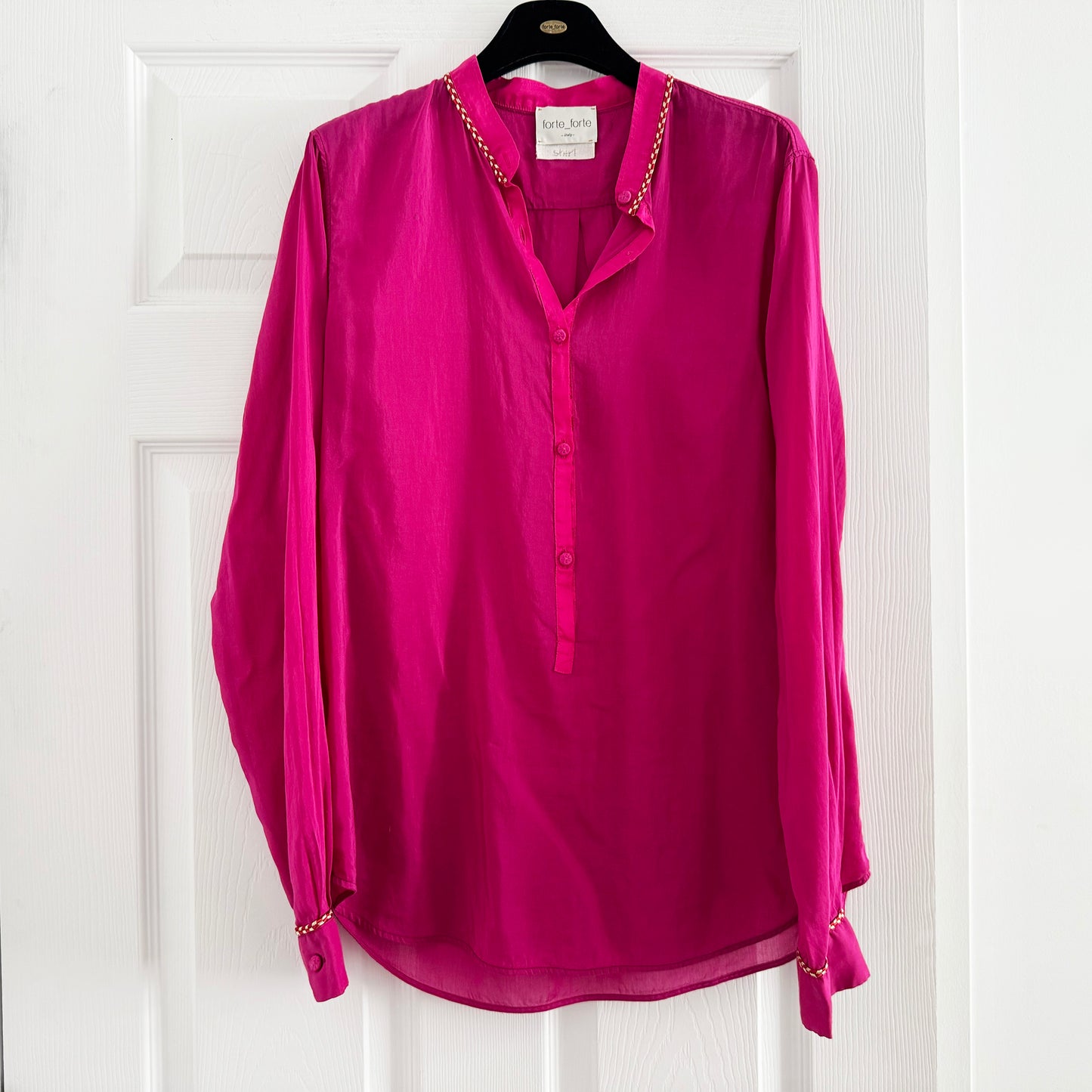 Forte_Forte "Grandfather" Voile Shirt in Hot Pink, size "II" (Medium)