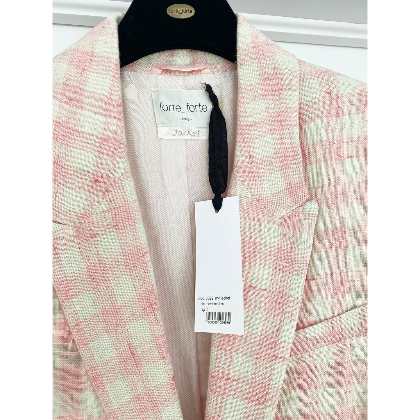 Forte.Forte Gingham Blazer in Pink, size "0" (fits XS)