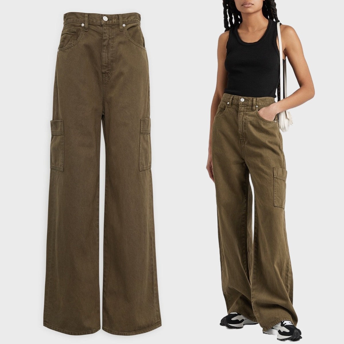 Frame High Rise Baggy Pocket Jean in "Washed Surplus", size 34