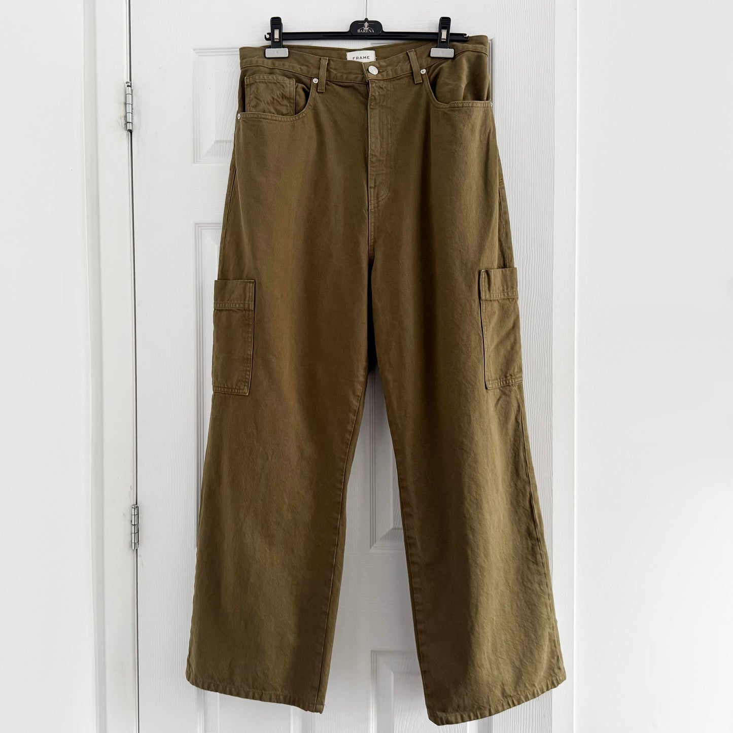 Frame High Rise Baggy Pocket Jean in "Washed Surplus", size 34