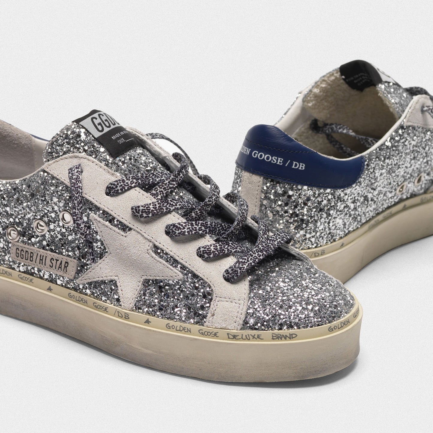 Golden Goose "Hi-Star" Sneaker in Silver Glitter, size 39